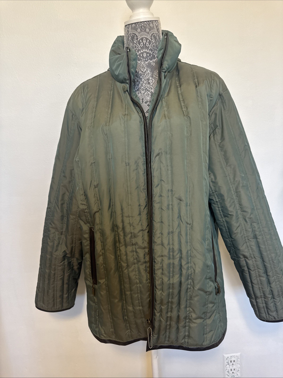 Seventh Avenue Women’s Winter Fall Jacket Coat Puffer 3 XL Green Zip Pockets