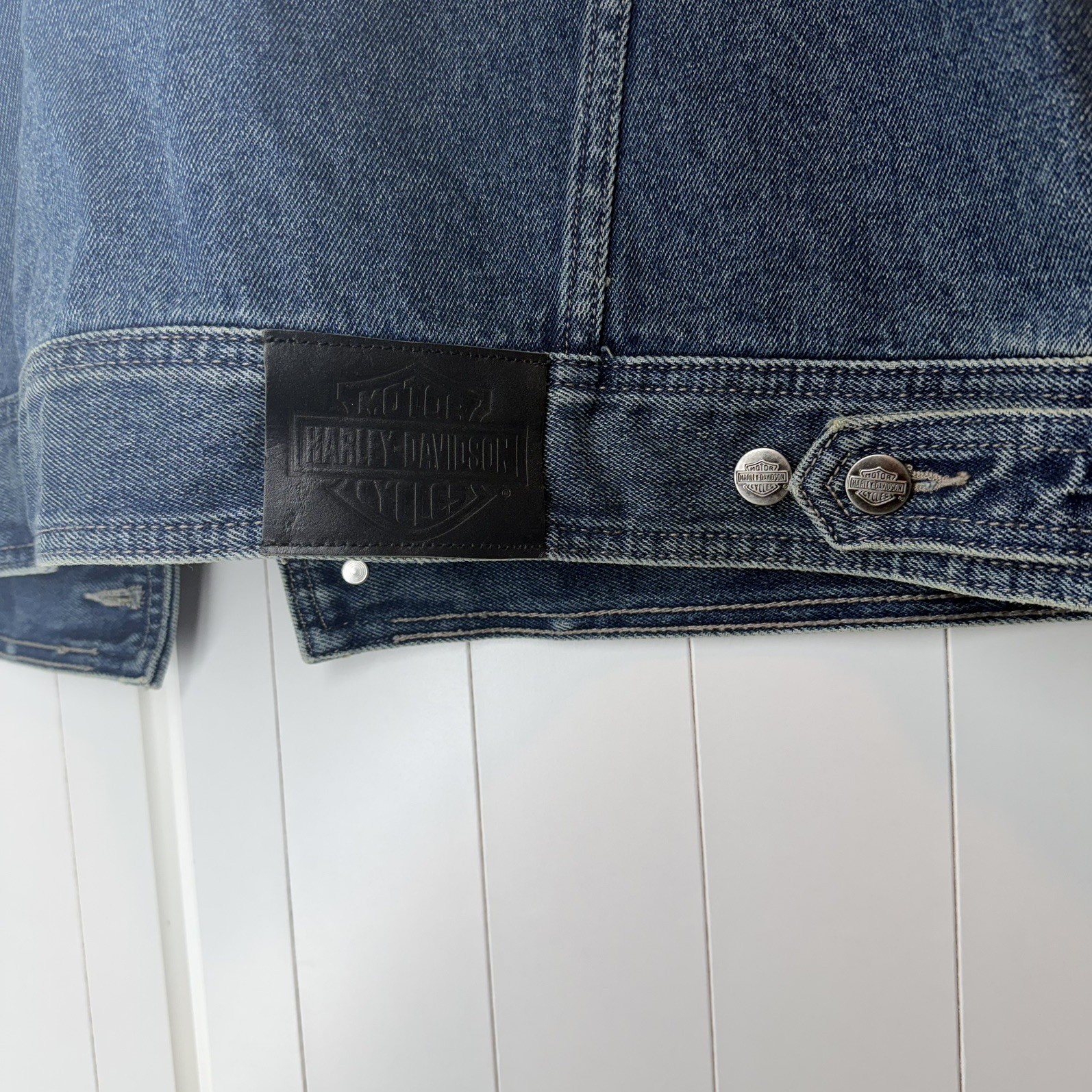 HARLEY DAVIDSON MOTORCLOTHES EMBROIDERED PATCH Denim Jean Jacket Vest Blue XL