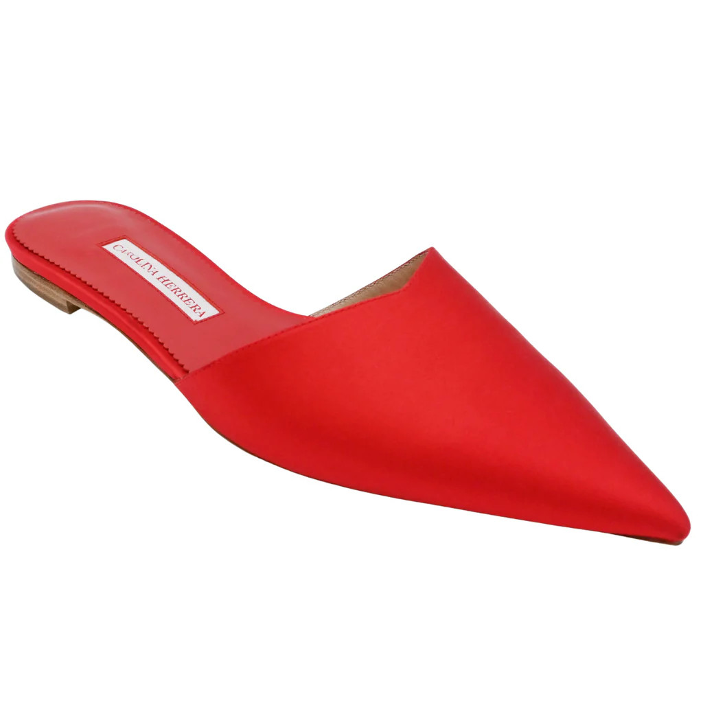 CAROLINA HERRERA | Red Satin Pointed-Toe Mule Flats Size 37