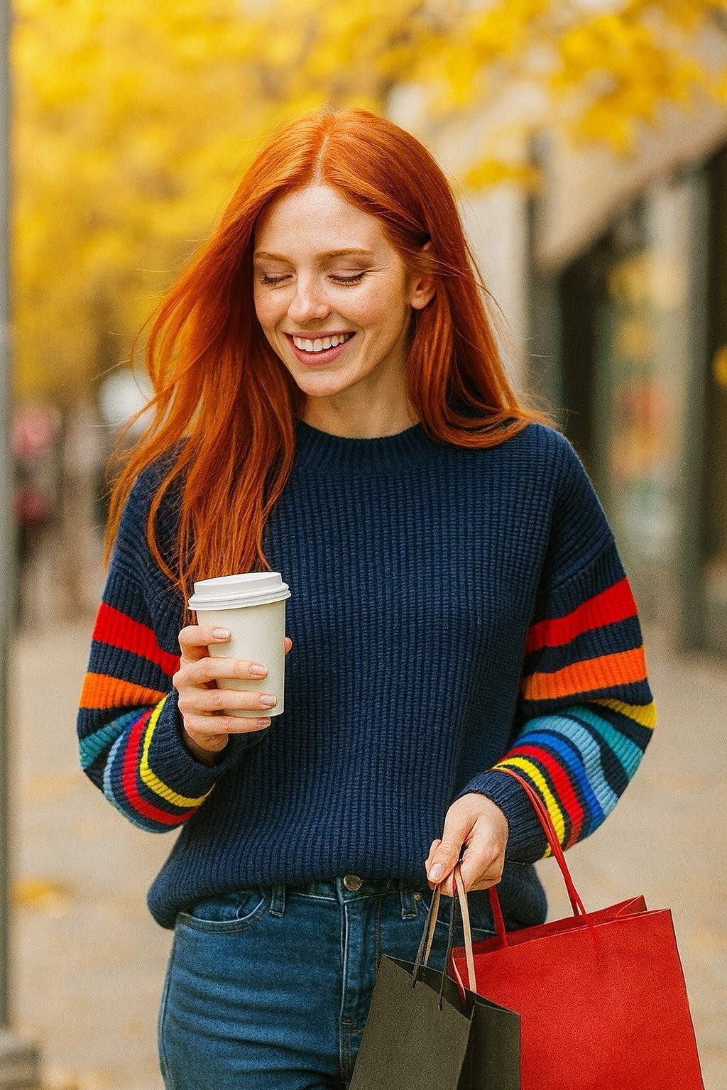 Sugarlips blue sweater with striped sleeves