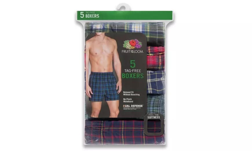 Fruit of the Loom Men’s Woven Compatible with Tartan & Plaid Boxer 5-Pk Size 2XL
