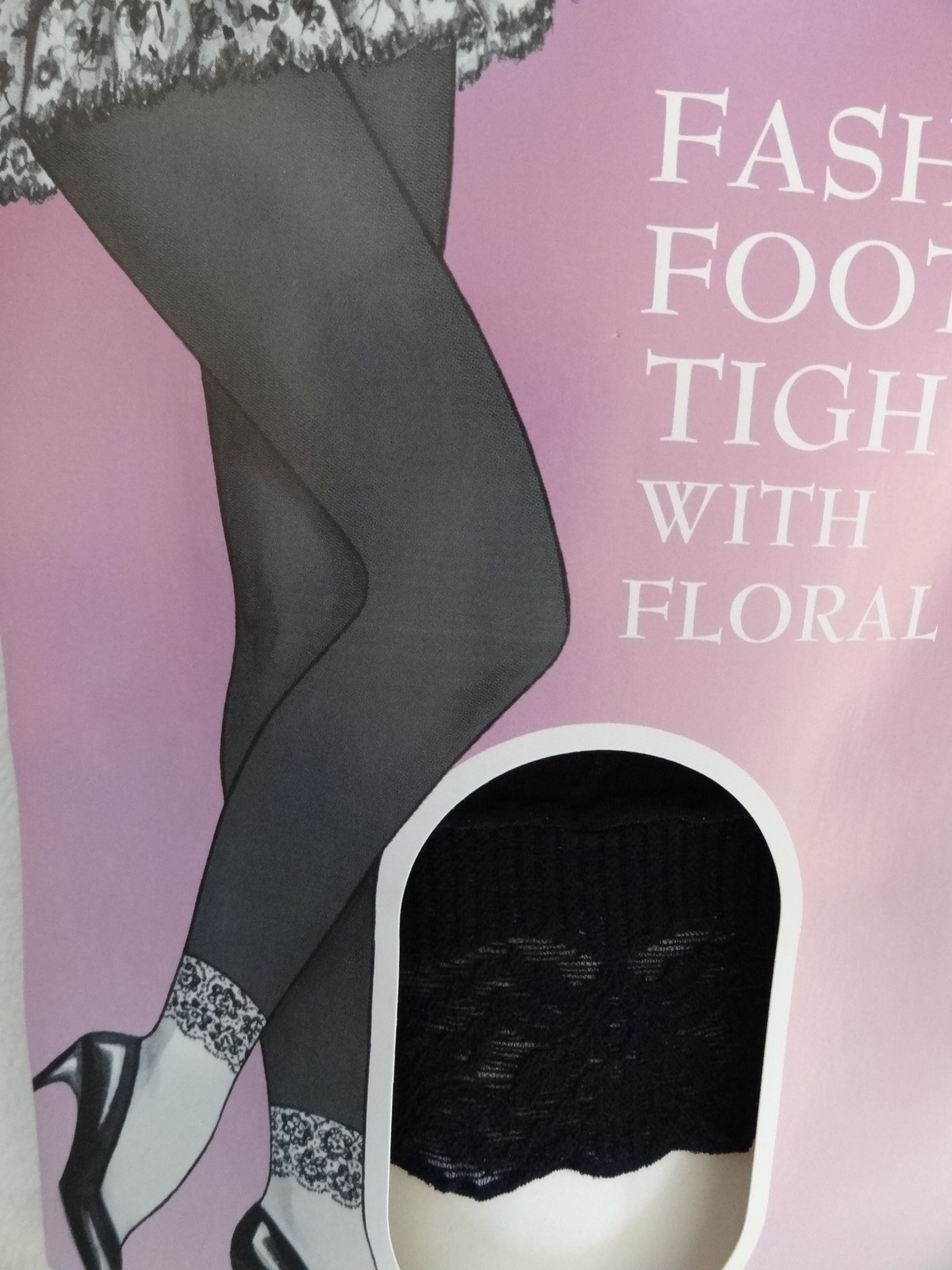 Fashion Footless Tights with Floral Lace ~ Black ~ Fits 5″ – 5.8″ 100 – 160 Lbs