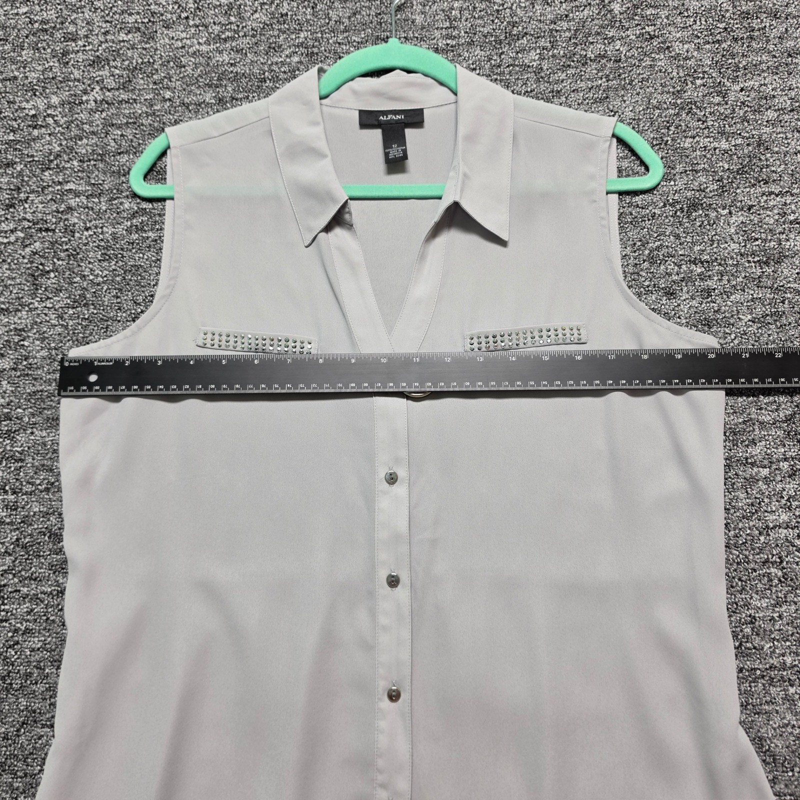 Sleeveless Blouse Alfani 12 Womens Gray Excellent Rhinestone Tiered Ruffle Back