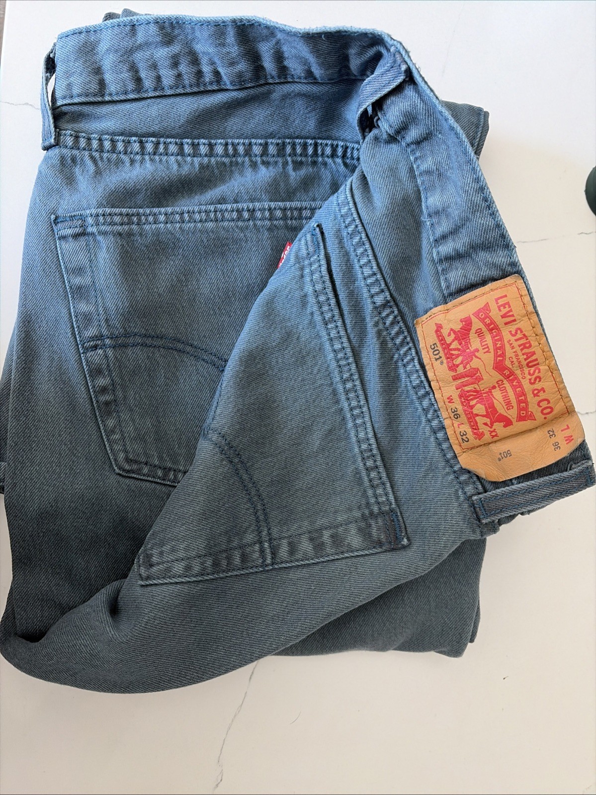 Levi’s Men’s 501 34×32 Original Straight Fit Jeans – Dark Wash Turquoise Color