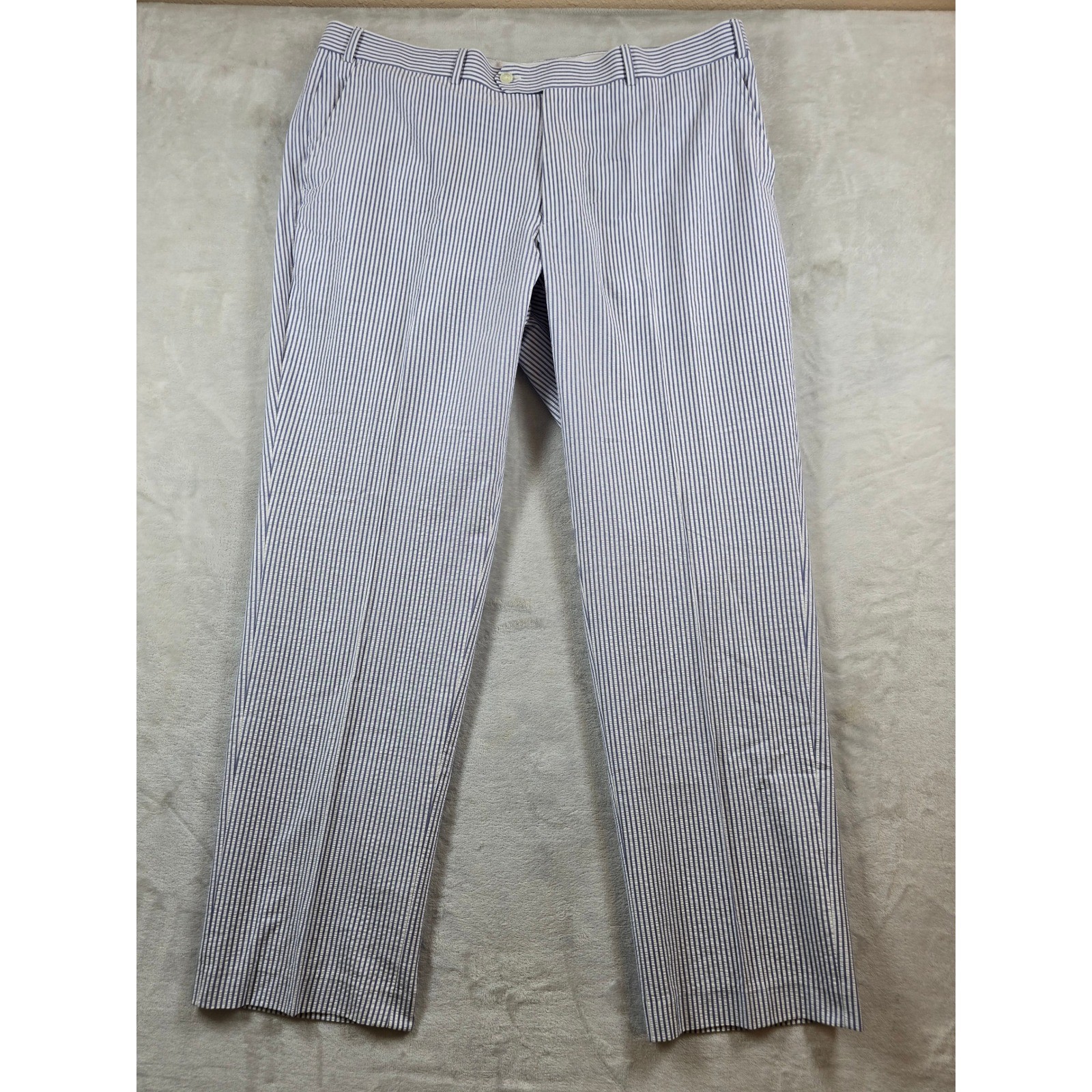 Haspel Seersucker Pants Mens 40×31 Blue White Striped Cotton Atom Trouser