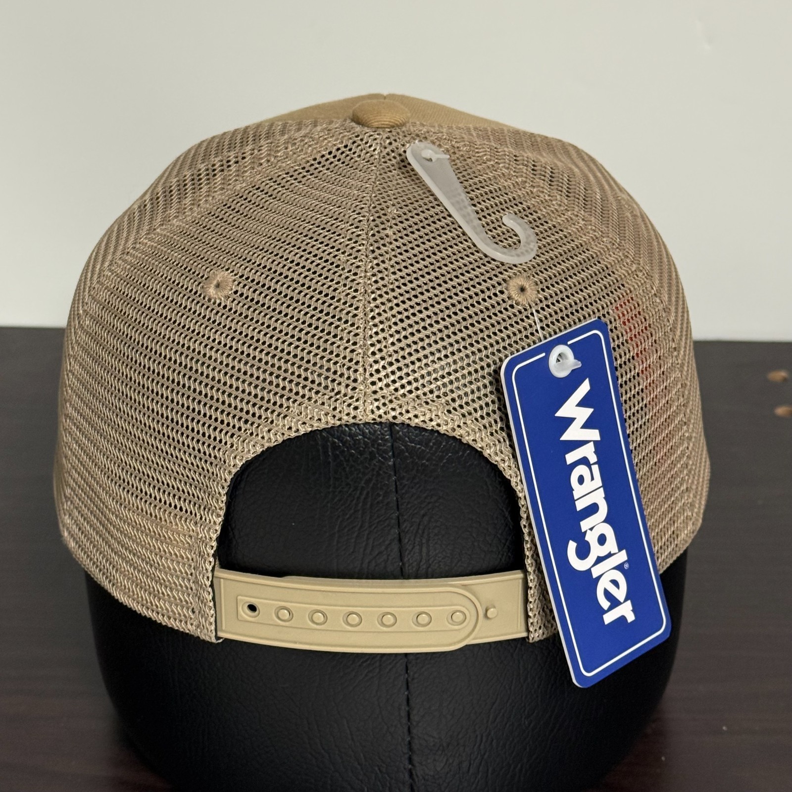 Wrangler Snapback Trucker Hat Beige Adjustable Cap Skull/Flag Logo Patch NEW!