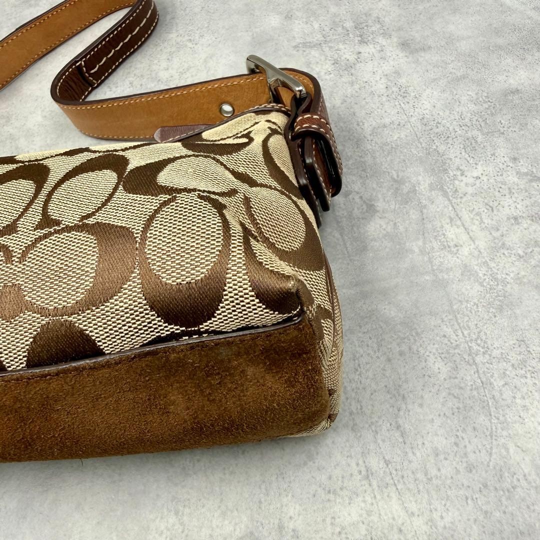 COACH Signature Accessory Pouch Stripe 7039 Brown Vintage Small Shoulder bag
