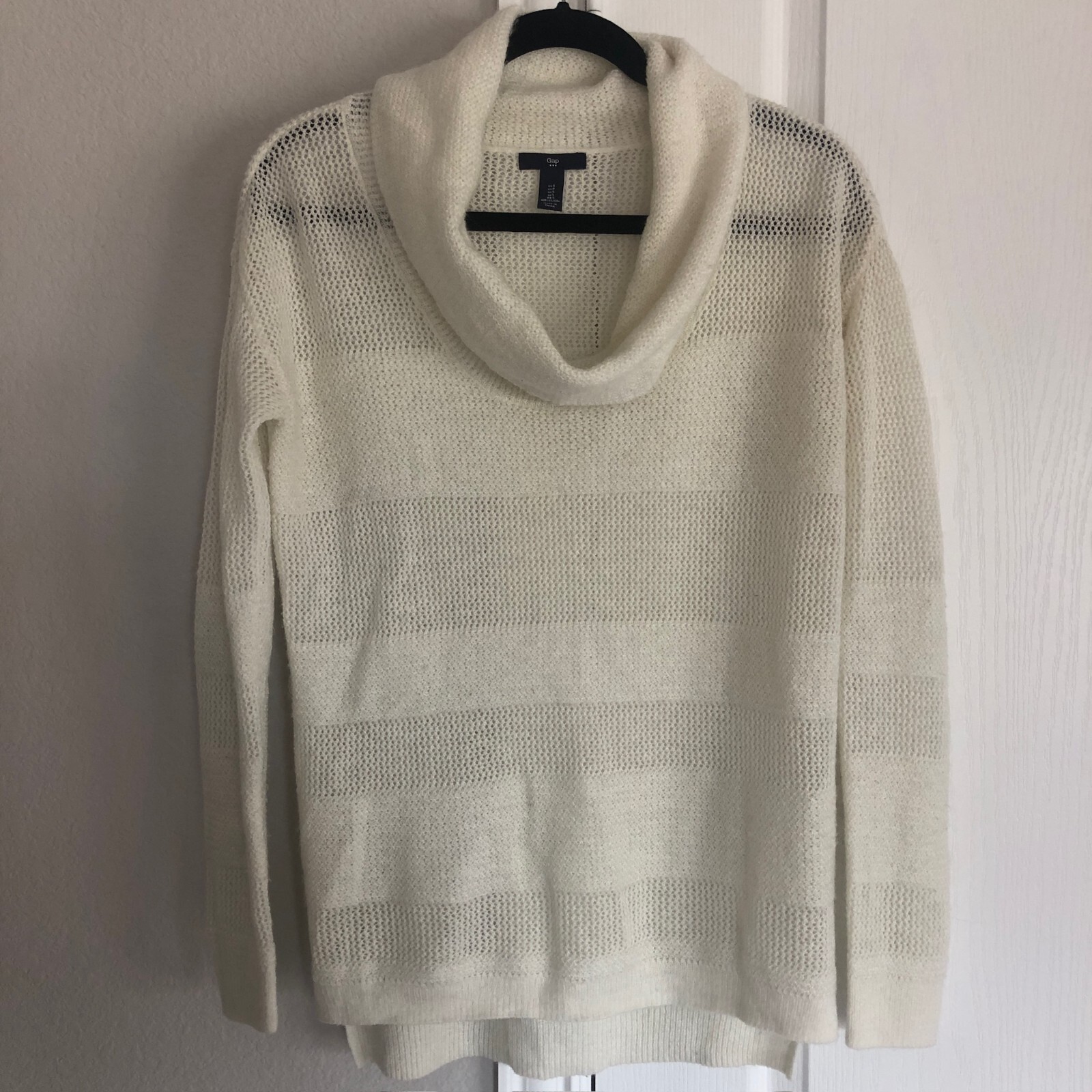 Gap Cream Sweater Open Weave Tunic Cowl Neck Lightweight Boho Cottage Size Small