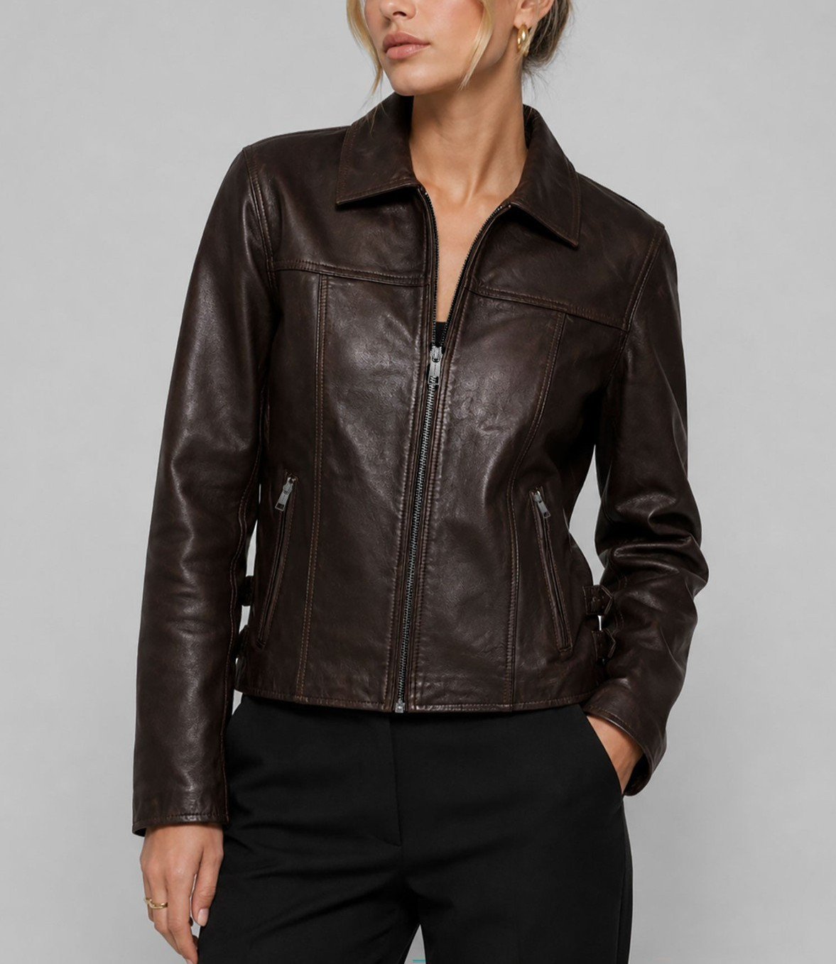 Women’s Dark Brown Leather Biker Jacket Pure Lambskin Size XS S M L XL XXL 3XL