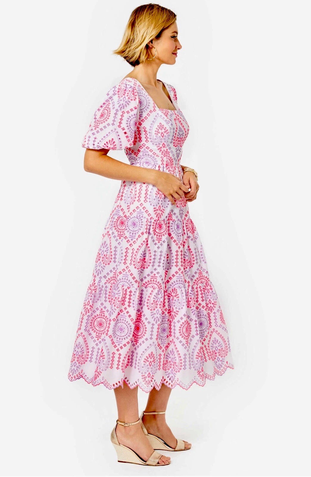 Lilly Pulitzer NWT Katalina Midi Eyelet Dress Sunset Dreamer Eyelet $348 Size 14