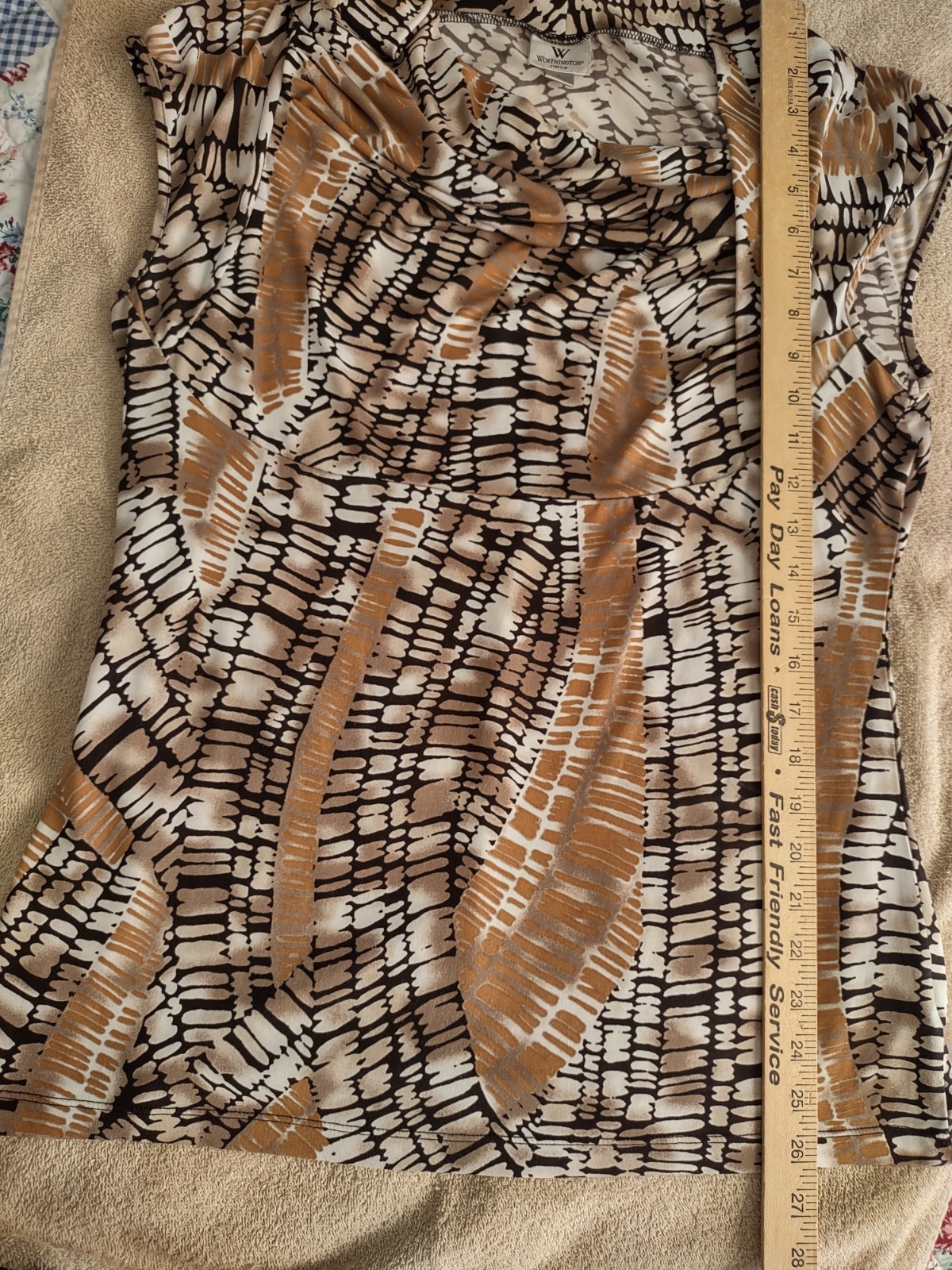 Worthington Women’s Sleeveless Top Size L, Multicolor, Ruched Neckline