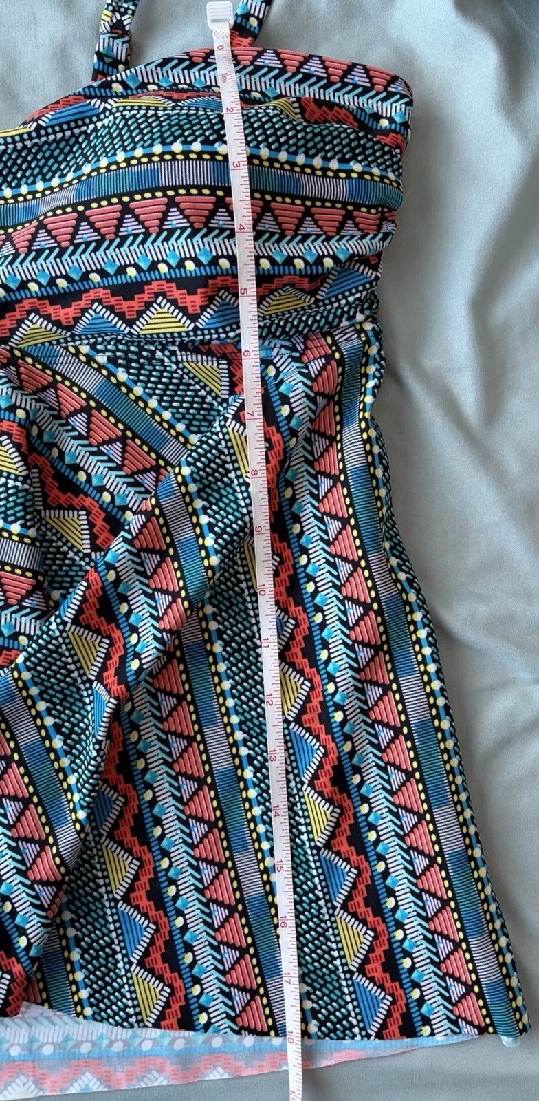 Women’s Multicolor Patterned Flyaway Tankini Top Only, Adjustable Straps, Sz L