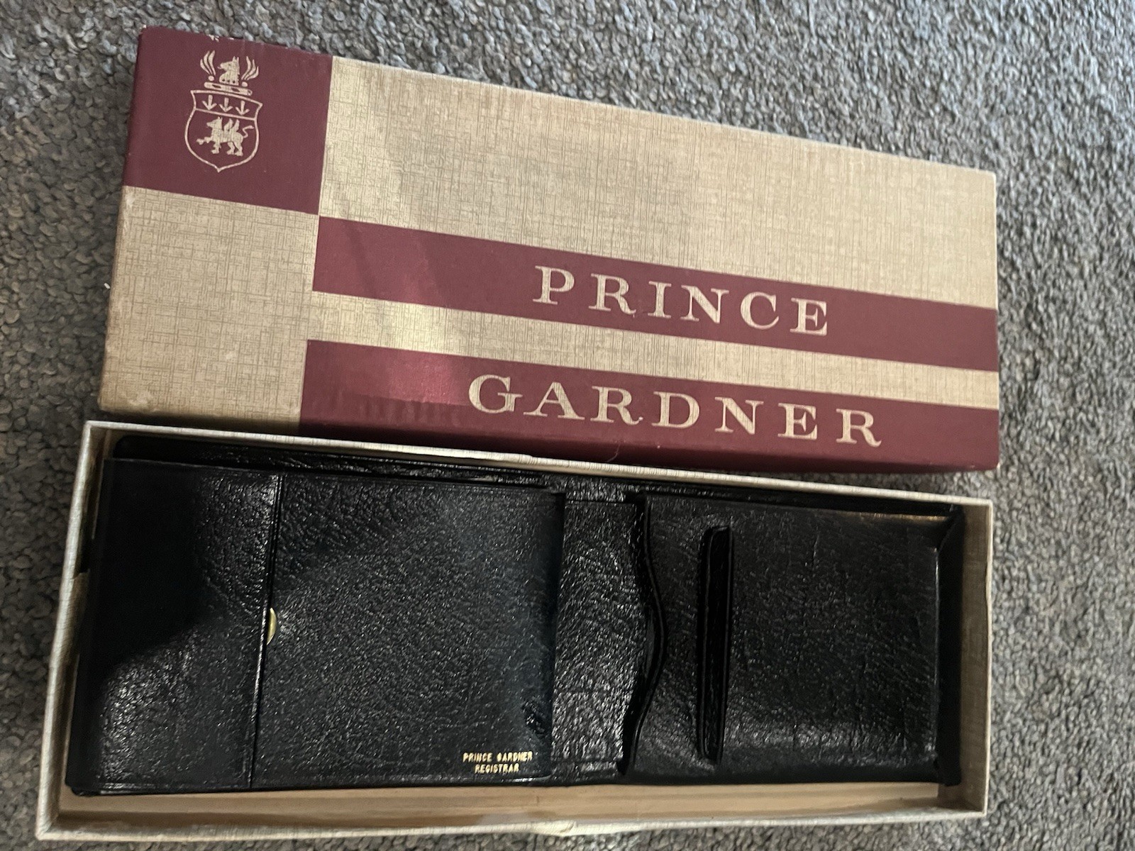 Vintage PRINCE GARDNER Black Leather Bi-Fold Wallet – Never Used In Original Box