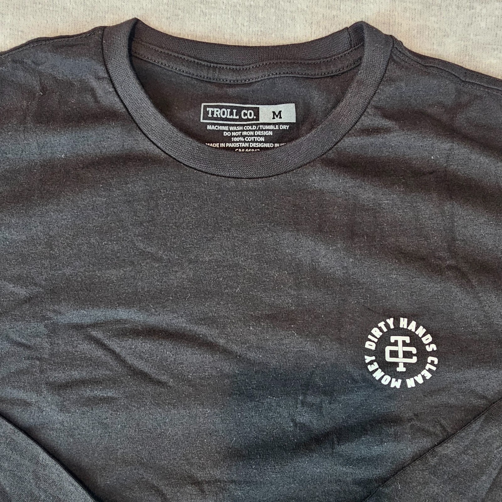 TROLL CO Dirty Hands Clean Money Twisted Wrenches Mens Black Long Sleeve Medium