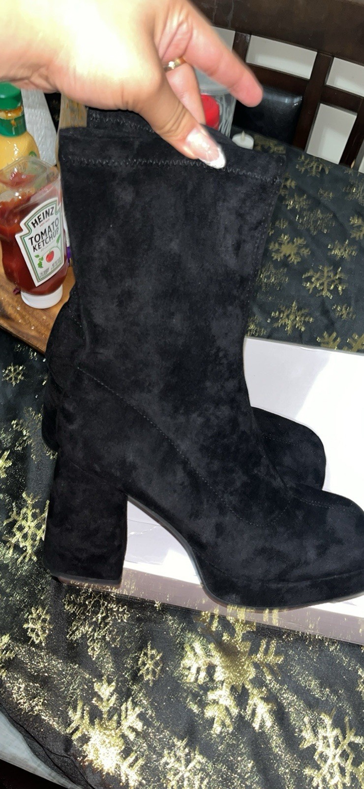 SHEIN Women’s Black Suede Ankle Bootie Square Toe Block Heel US 9 EU 40