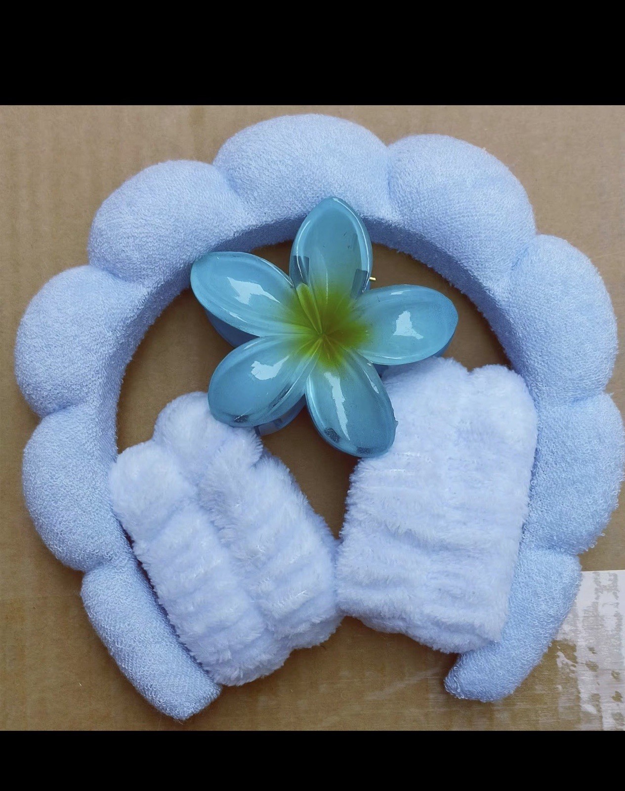 Blue Padded Fabric & Plastic Headband with White Flower Accent, Solid, Women