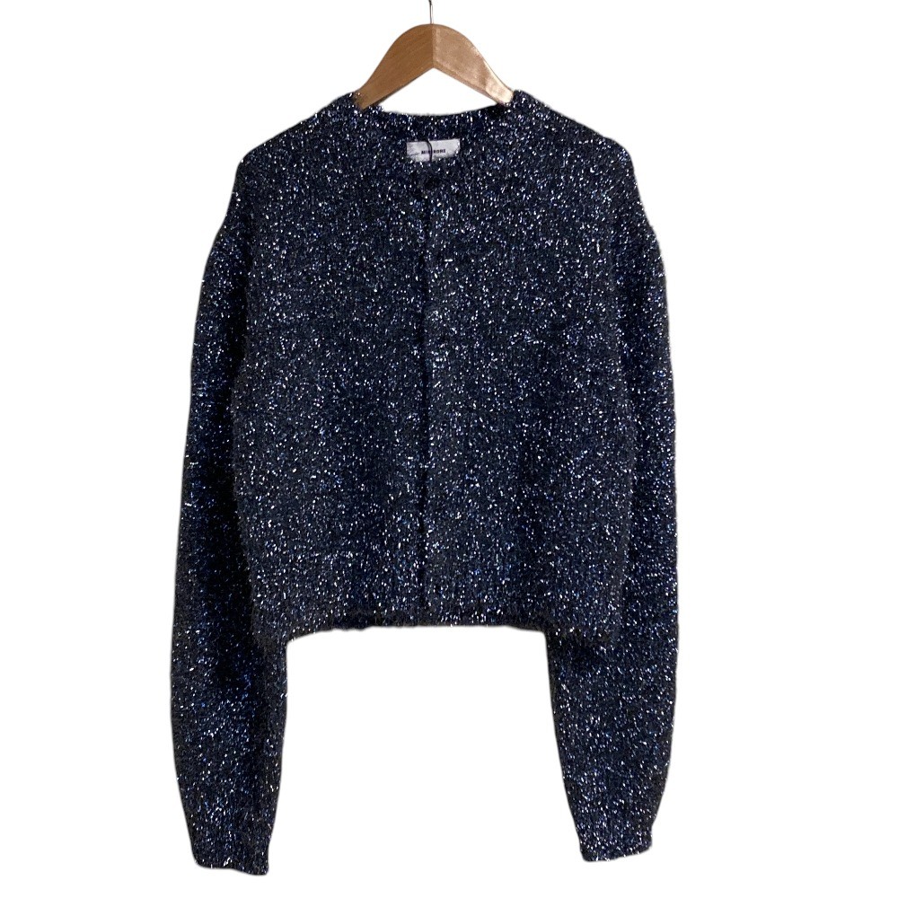 24AW MIESROHE Mid-gauge Lame Shaggy Knit Cardigan, Size F, Navy Women USED