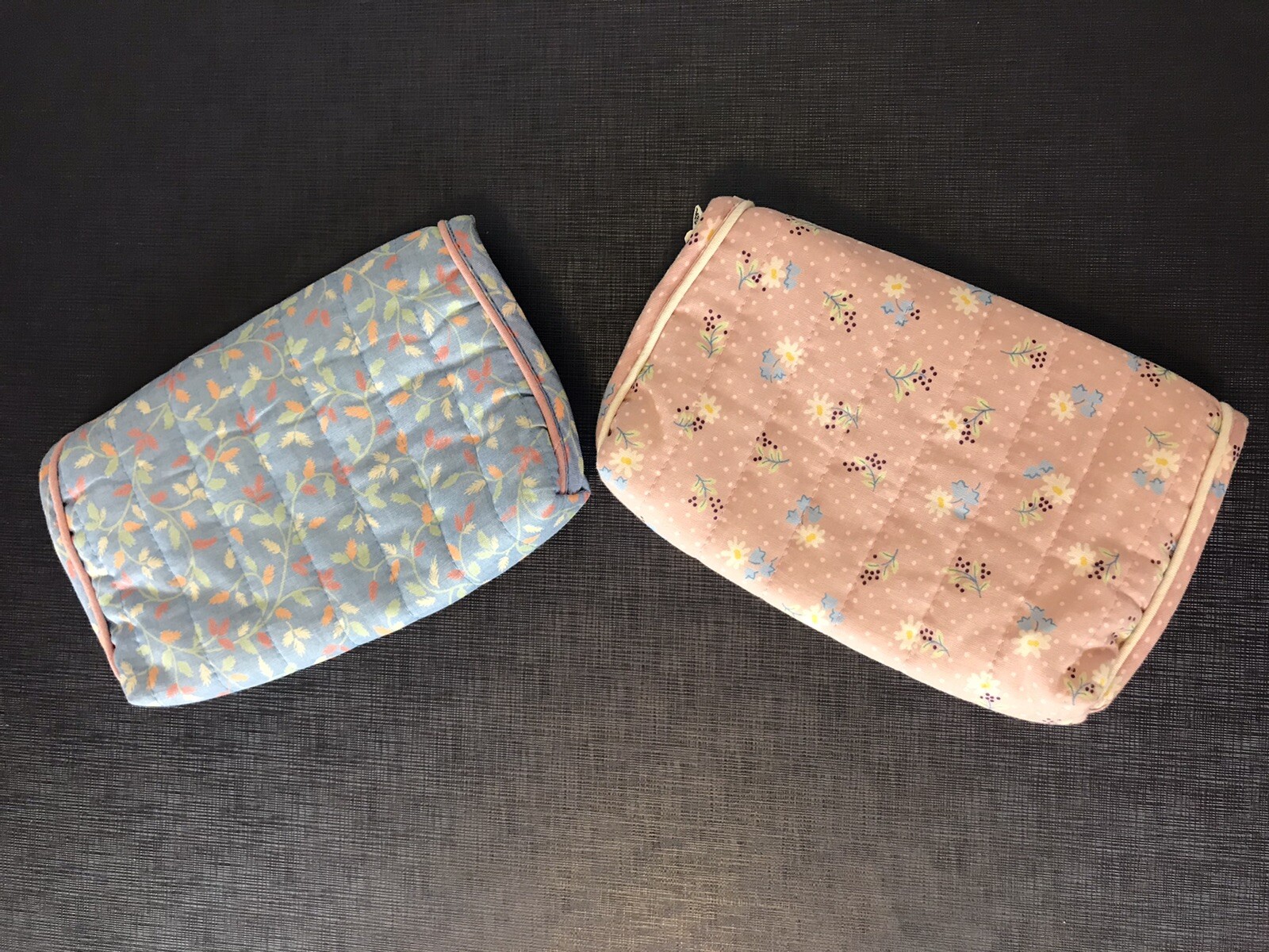 2 Totes Small Makeup Travel Bags Fabric Plastic Lined Deadstock