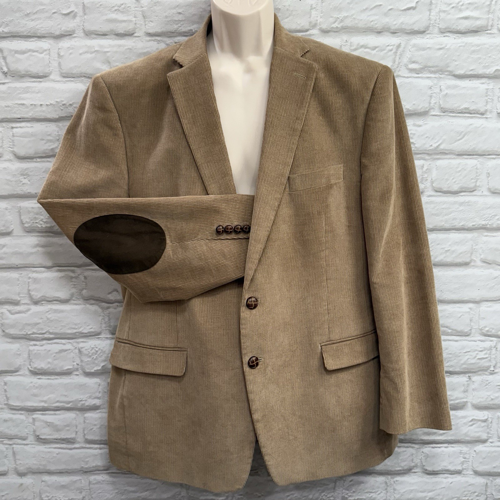 Vtg Chaps Corduroy Blazer Sport Coat 46R Elbow Patches Sport Coat Tan Suit Jacke