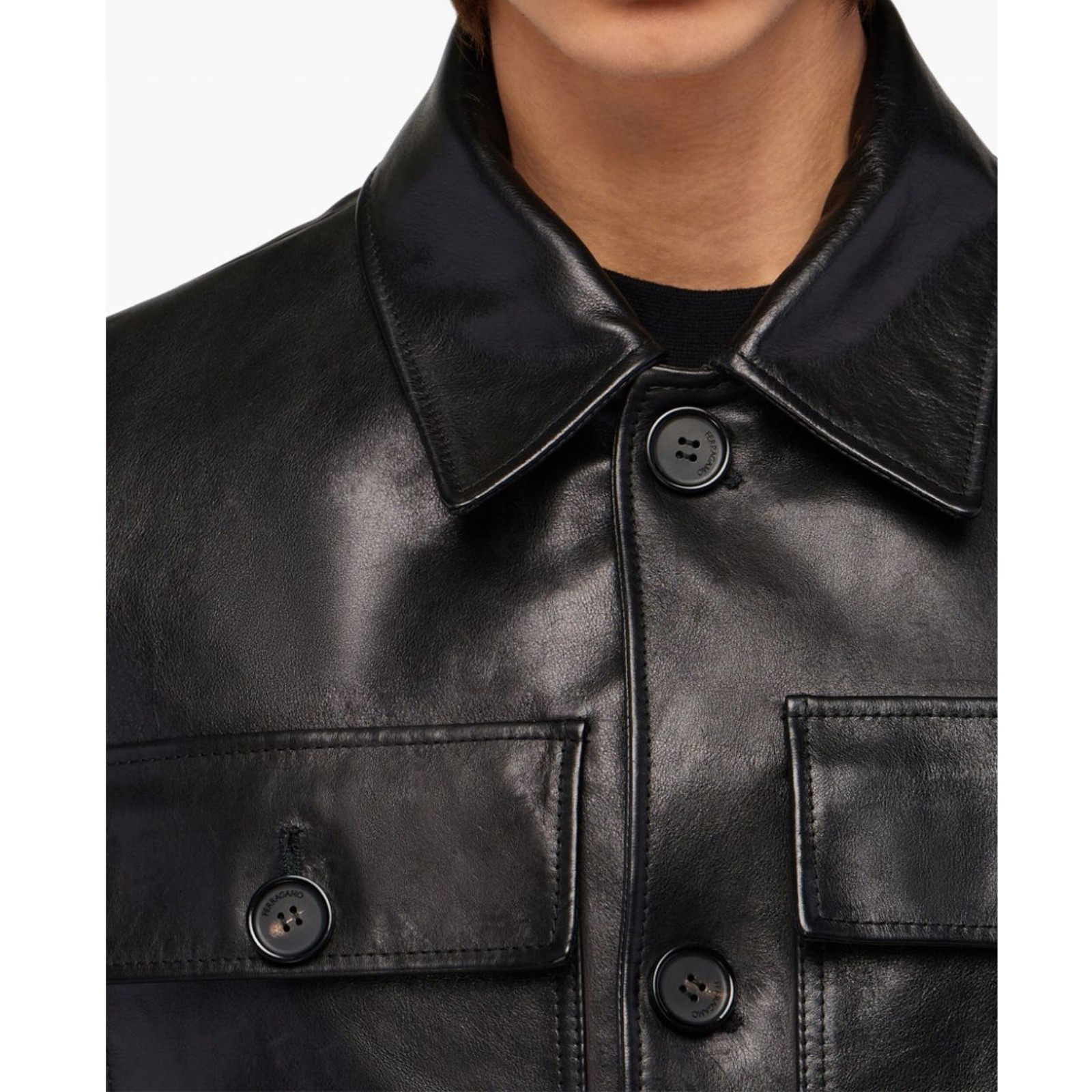 Men’s Genuine Leather Utility Black Field Coat Belted Four Pocket Casual
