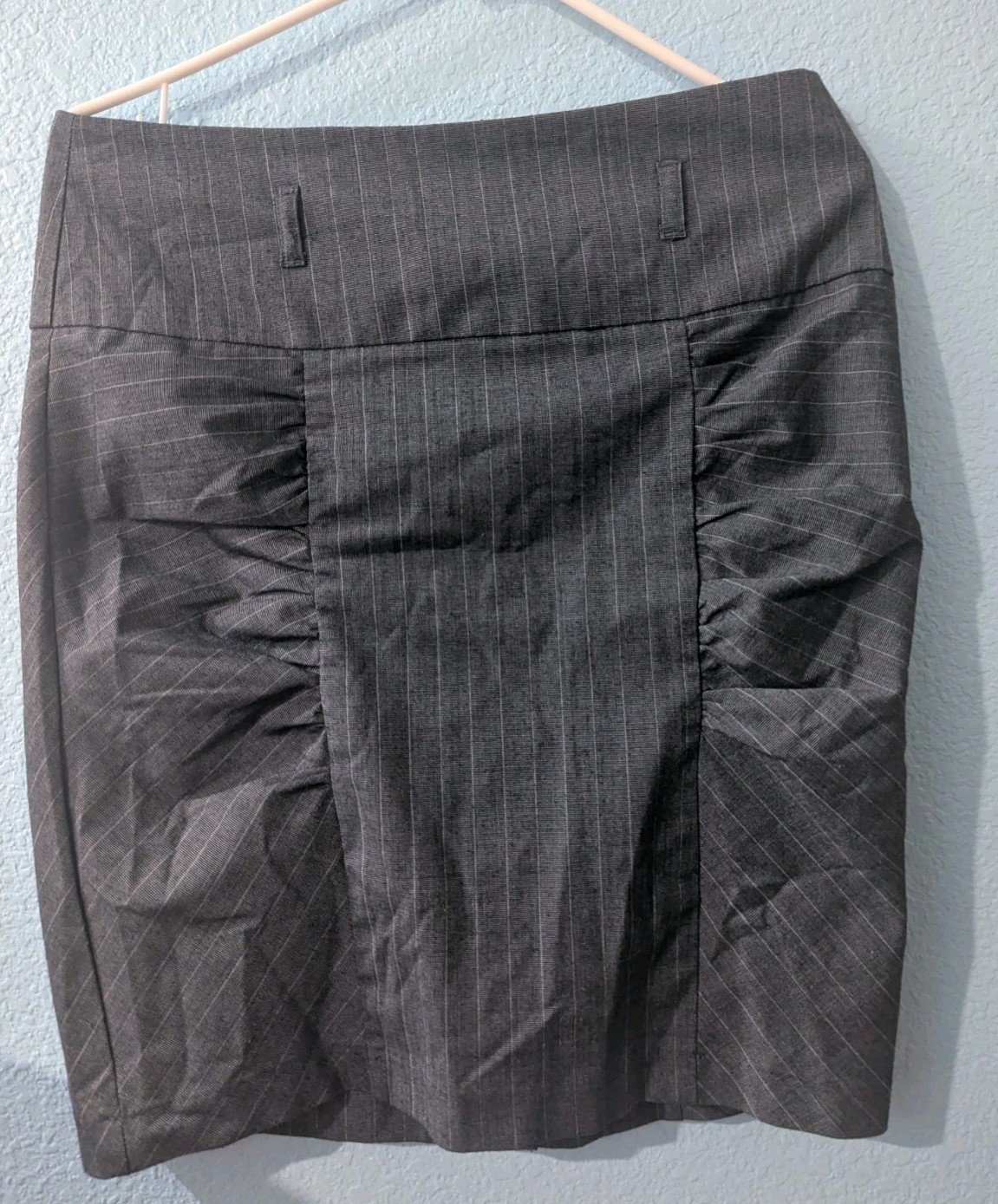 SpaceGirlz Gray Pinstripe Pencil Miniskirt Size 9 Office Siren Runched Hips Y2K
