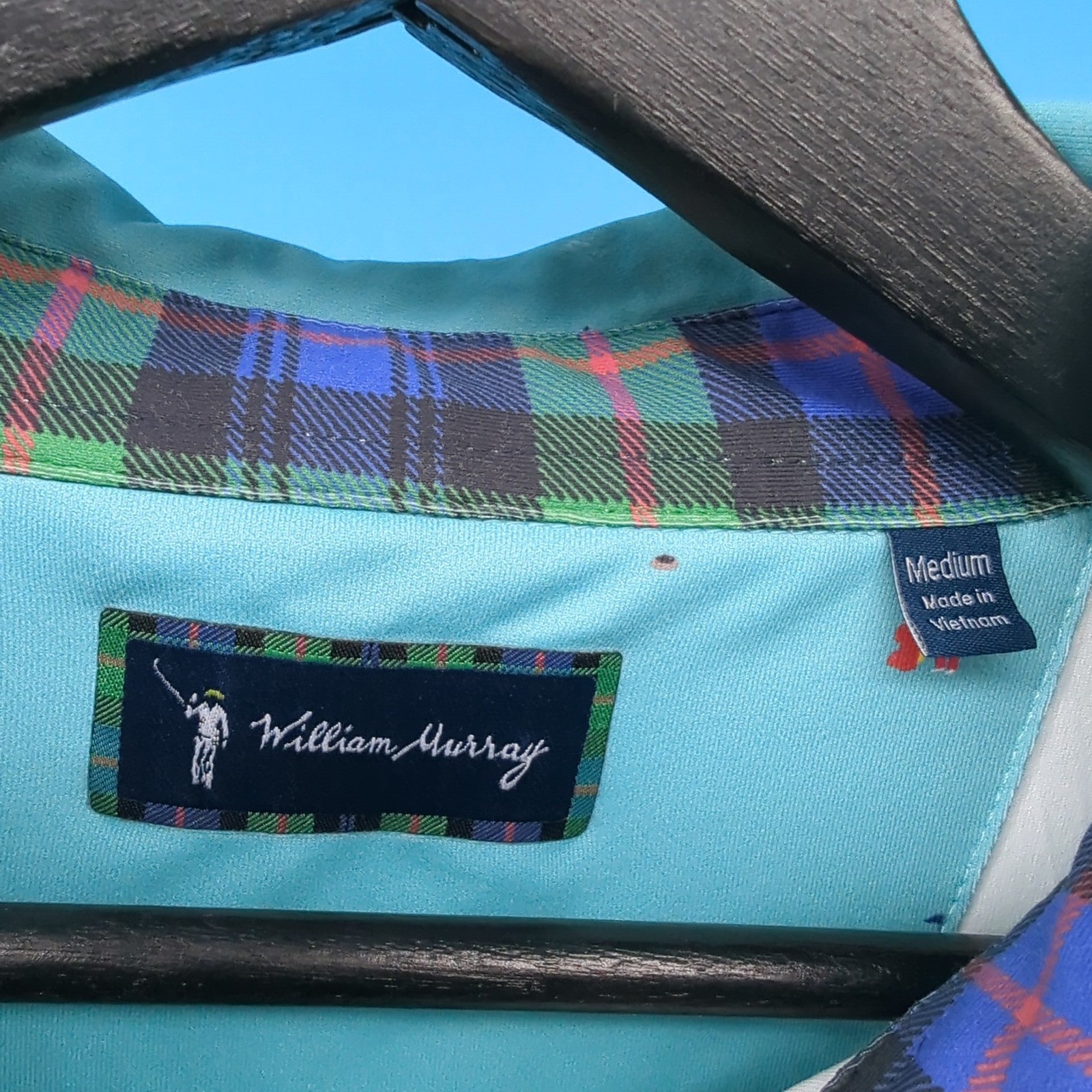 William Murray Mens Medium Golf Polo Shirt Teal Blue Novelty Print Short Sleeve