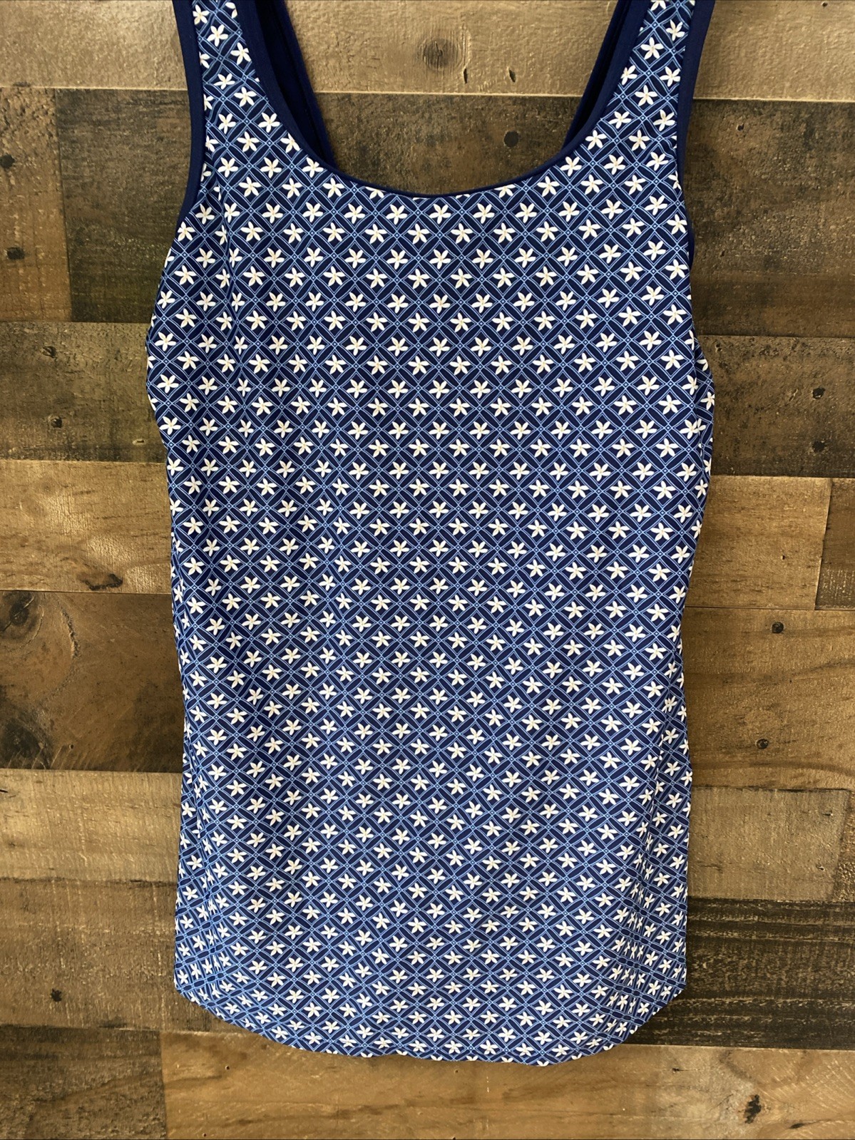 Lands’ End Blue Geo Floral Print Swim Dress w/ Attached Shorts Size XS 2-4 New