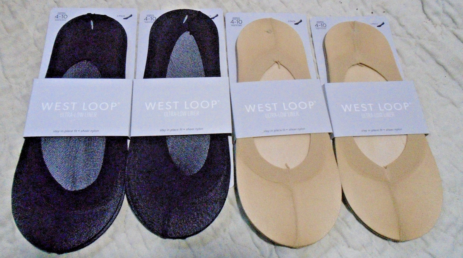 4-Pair West Loop Black /Tan Ultra Low Liner Sheer Nylon Women’s Shoe Sz 4-10
