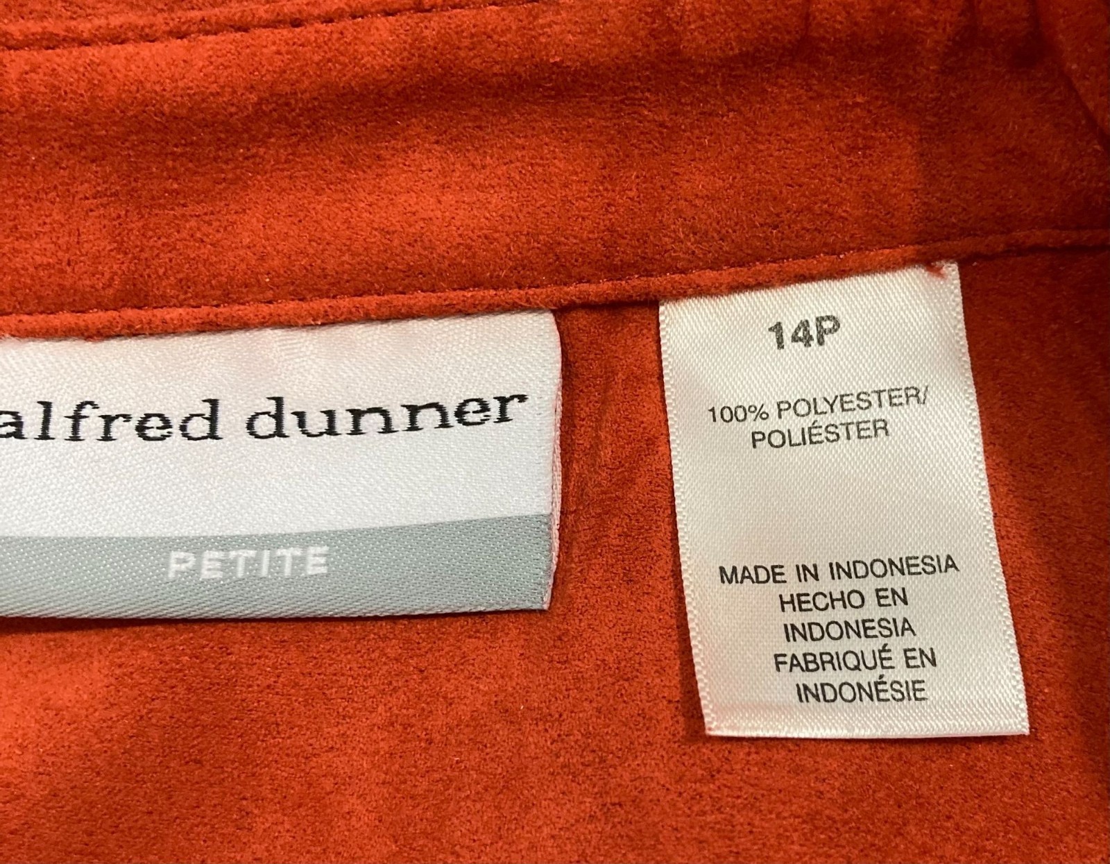 Alfred Dunner Faux Suede Jacket 14P Orange Vibrant Colorful Festival Casual