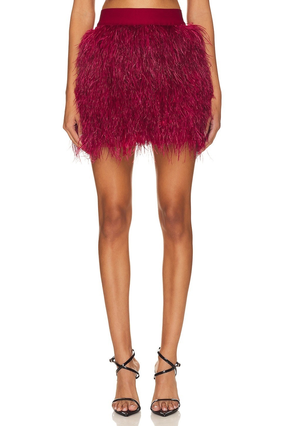 Alice + Olivia Cina Women’s Ostrich Feather High Waist Miniskirt Bordeux Size 2