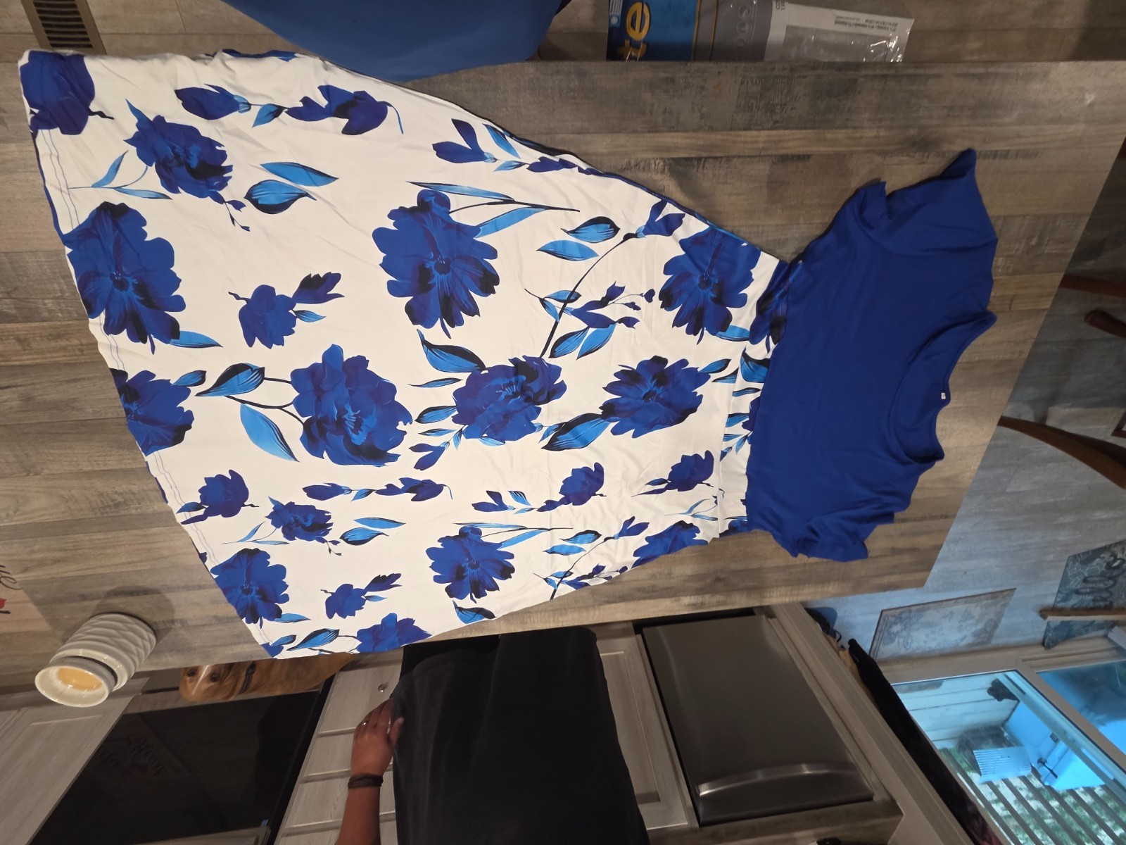 Vibrant blue floral A-line ankle-length dress for women – size 18 (Very Comfy)
