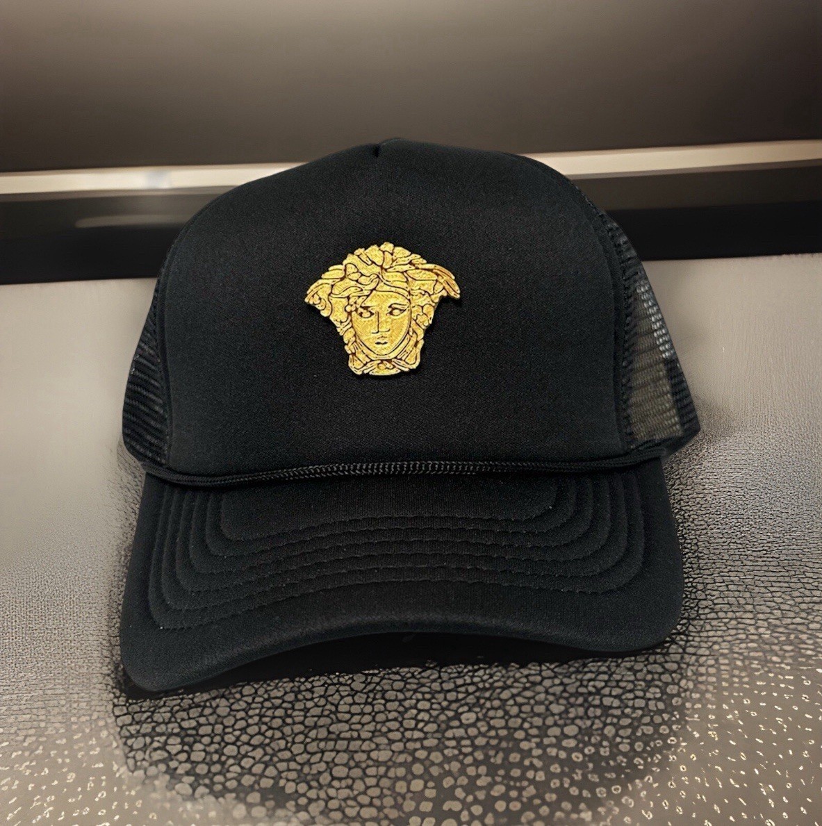 Medusa Hat Black – Trucker Hat – Custom Plastic Medusa Logo YD Versac Inspired.