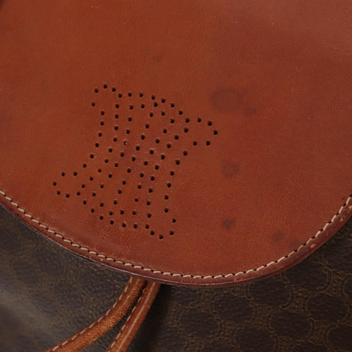 CELINE Macadam Canvas Backpack PVC Leather Brown Gold Auth 156449