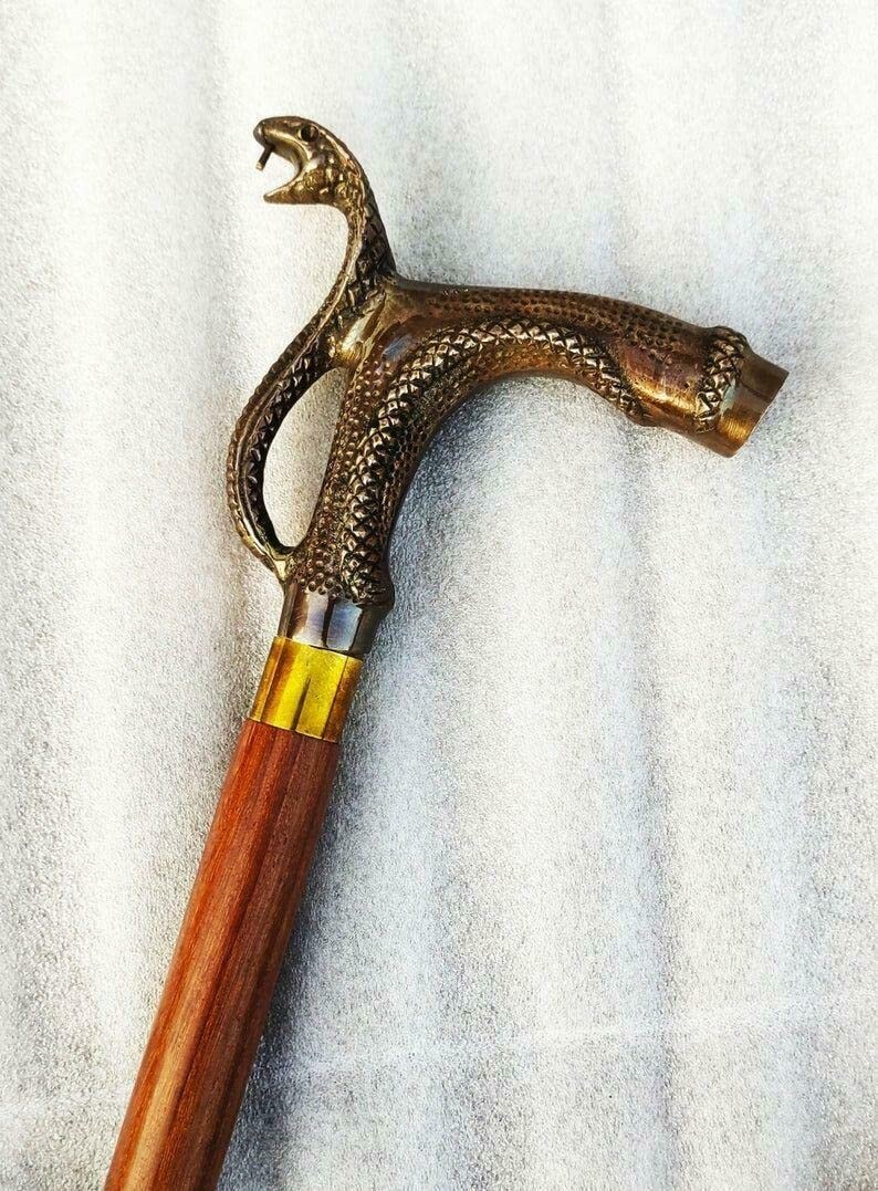 Designer Snake Head Handle Victorian Style Walking Stick Handmade Wooden Cane