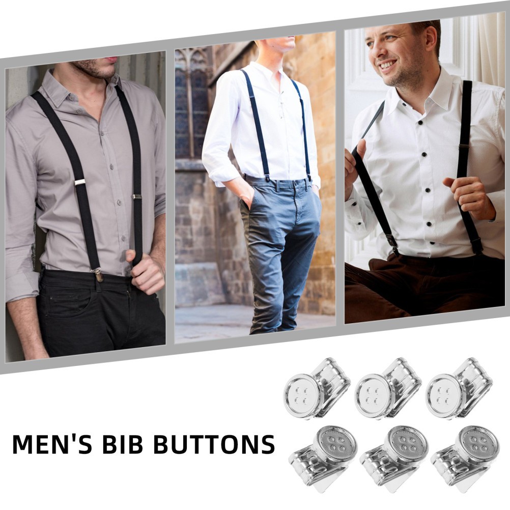 6 Pcs Metal Adjustment Buckle Work Man Button Suspenders Buttons for Pants
