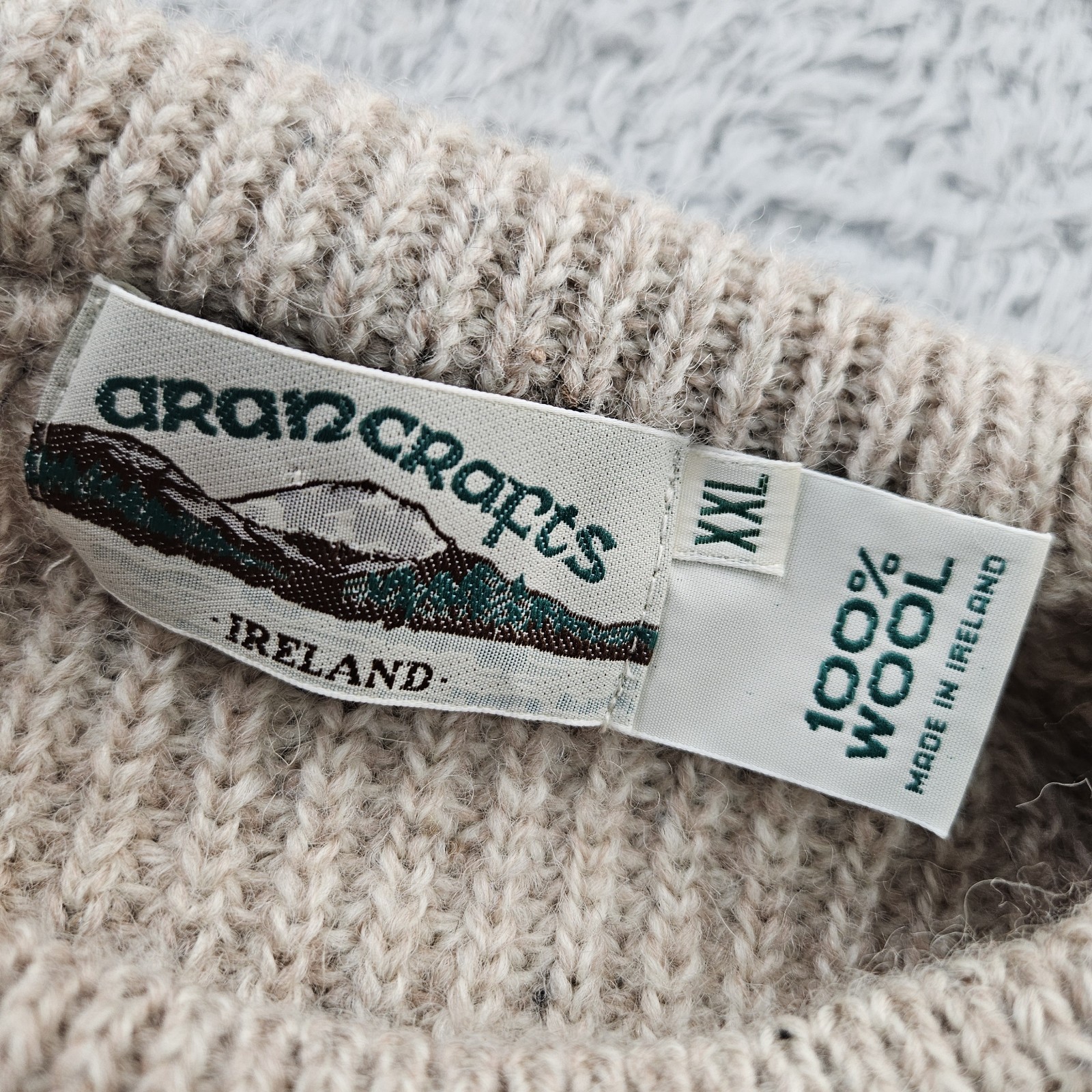 Aran Crafts Fisherman Oatmeal Sweater Ireland XXL (Fits Like Large-XL) Wool