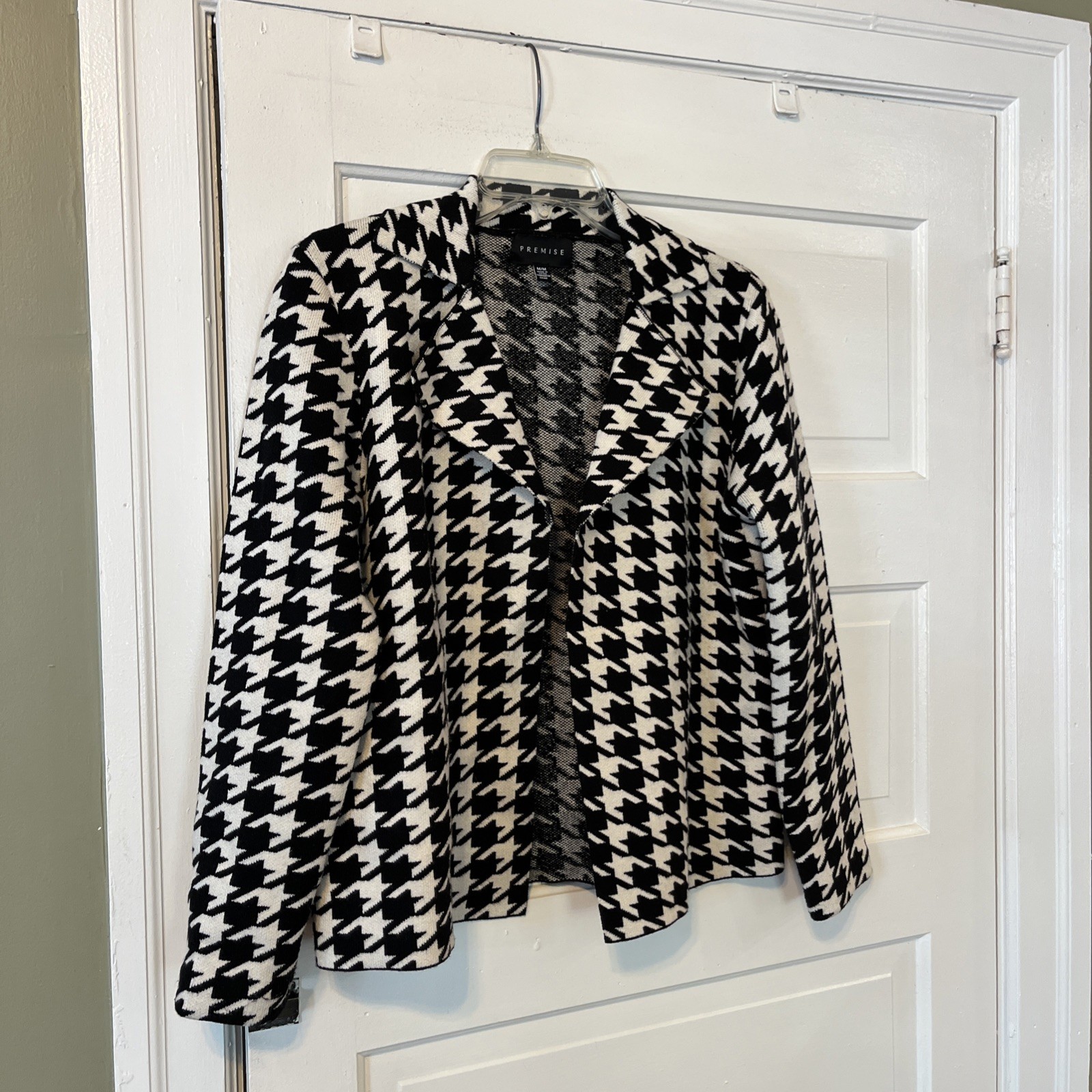 Premise Sz M Rayon Nylon Poly Blend Open Front Sweater Houndstooth heavy pretty