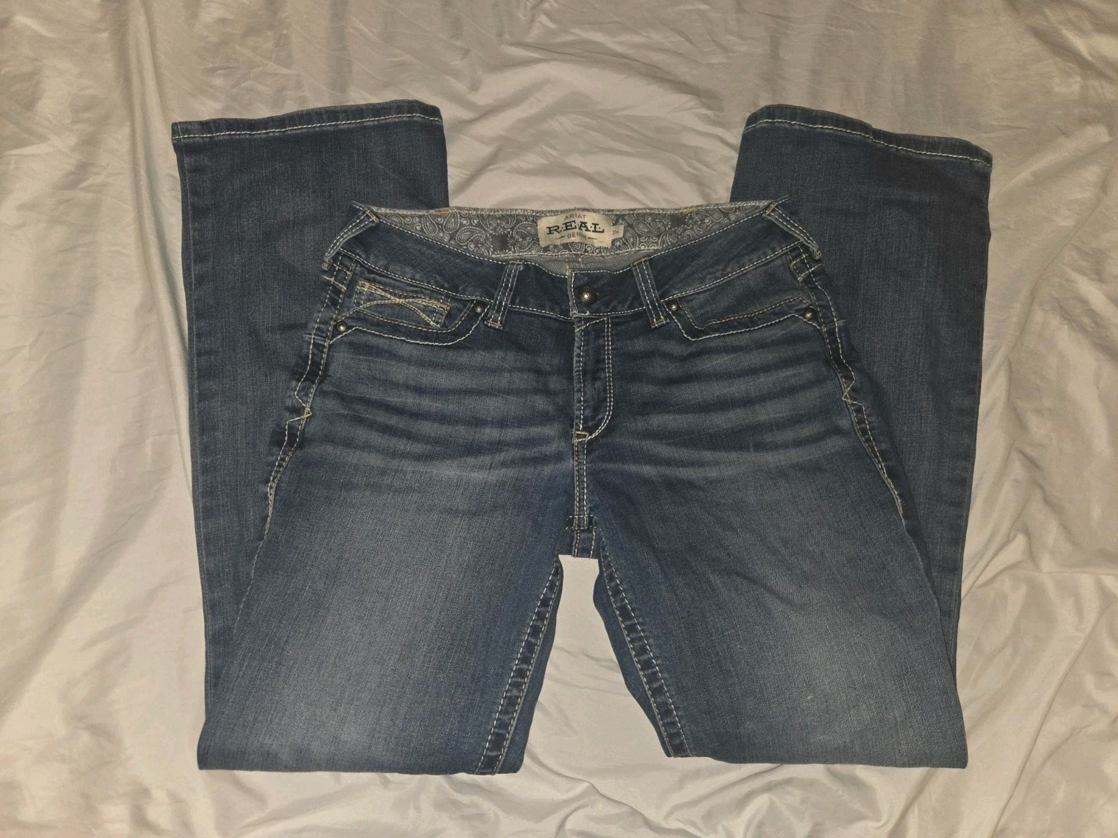 Ariat REAL Denim Womens 32×32 Mid Rise Bootcut Jeans Rainstorm Whipstitch 31R