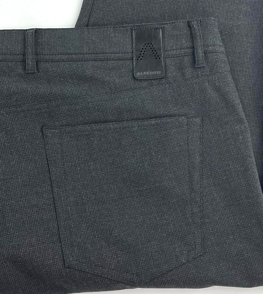 Alberto Ceramica Modern Fit Smart Squares Charcoal Gray Stretch Mens 38×28
