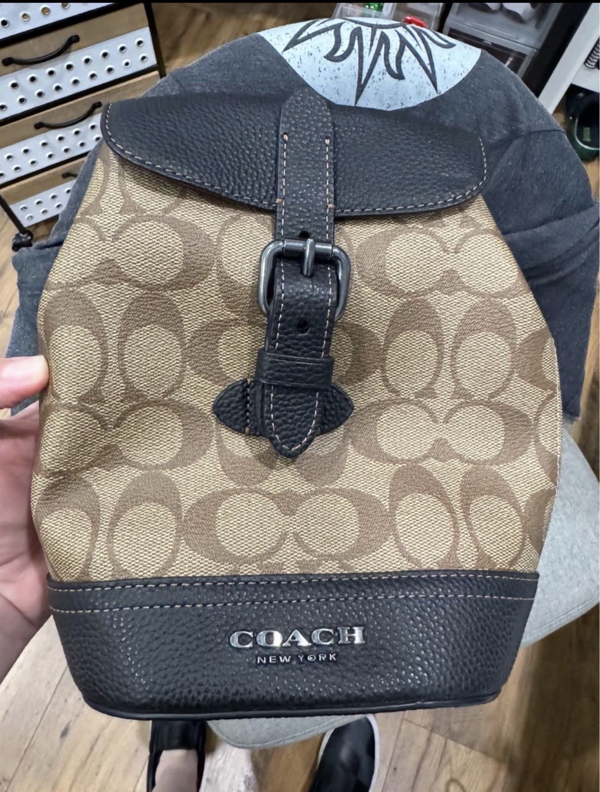 Coach Signature Crossbody Sling Bag Khaki/ Black Leather Unisex