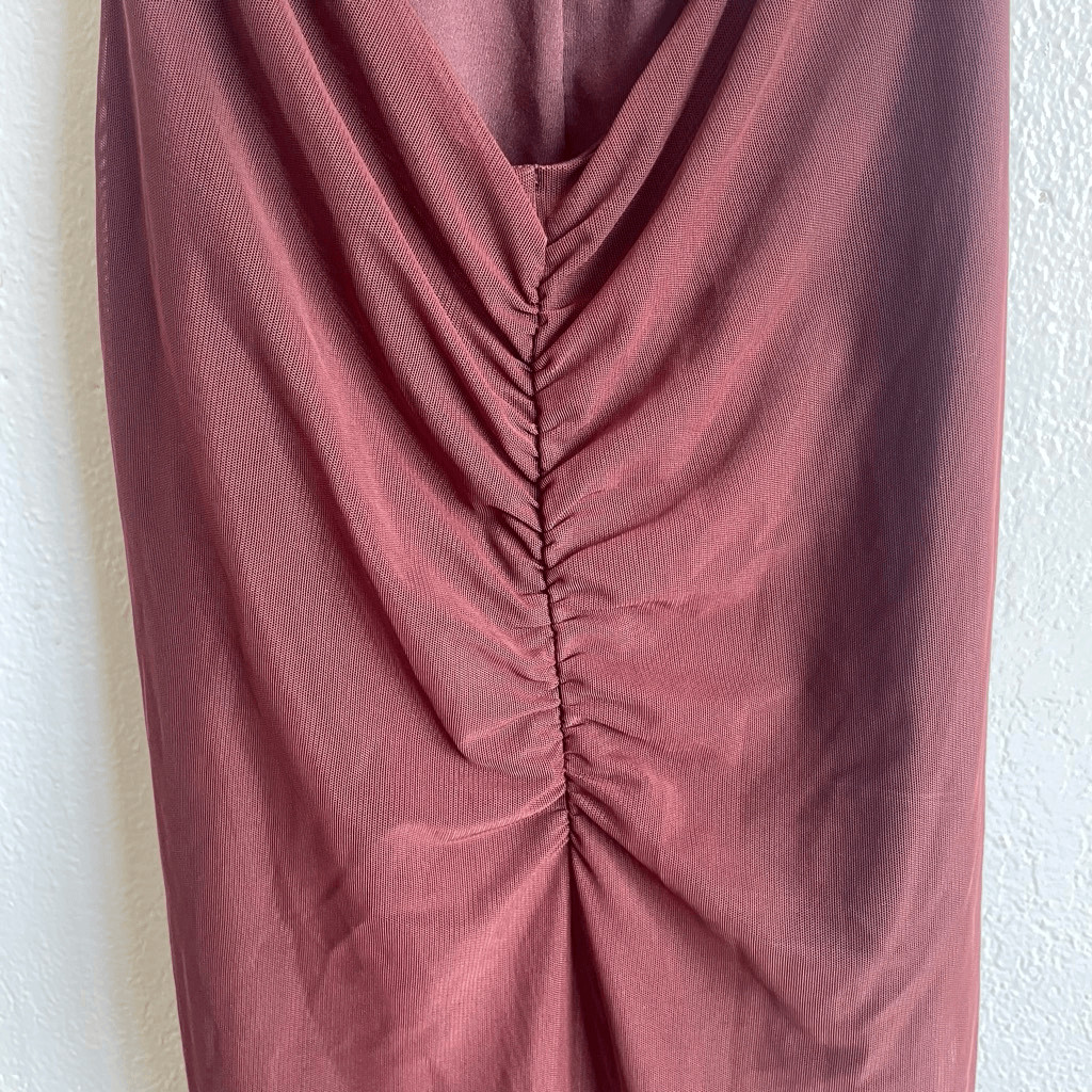 Oh Polly Rosalia deep plunge old money mermaid trumpet ruching earth tones sexy