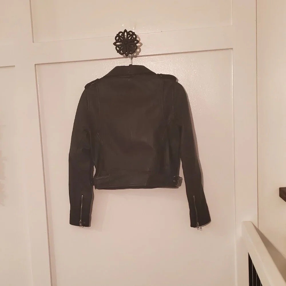 NWOT Sézane Zig Leather Biker Jacket in Black