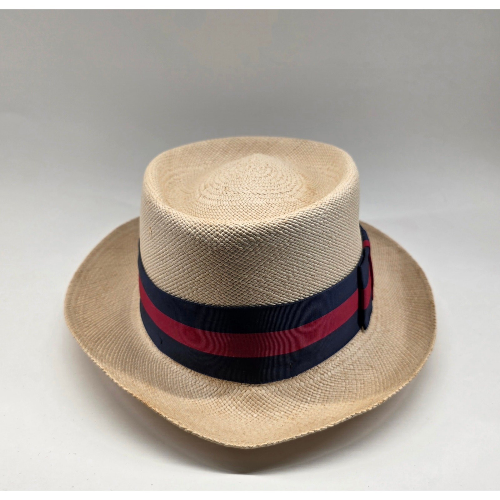 Brooks Brothers Panama Straw Hat Red Navy Band Size 7 1/2 Made in USA