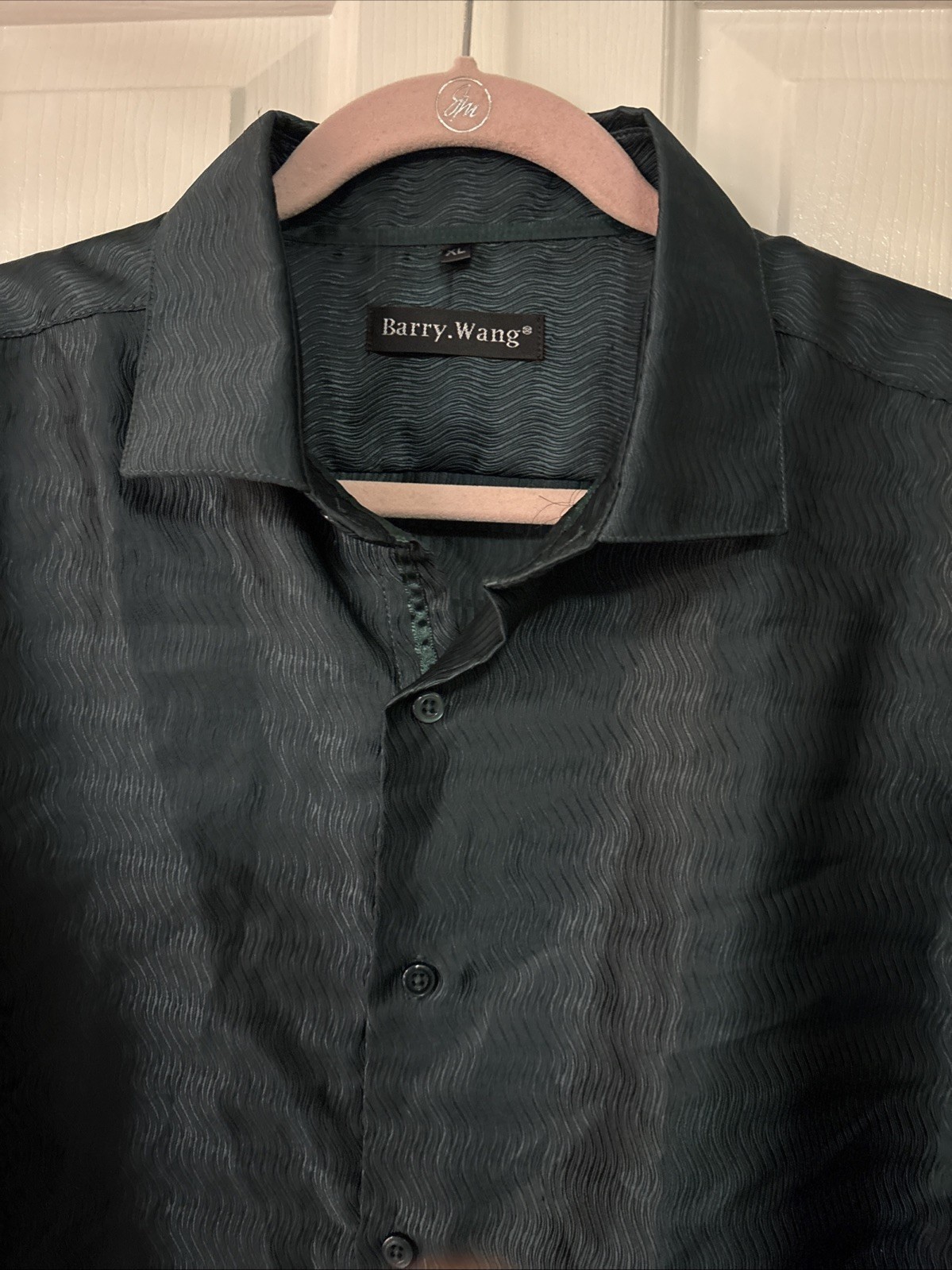 Barry Wang Men’s Green Print Button-Down Dress Shirt – XL