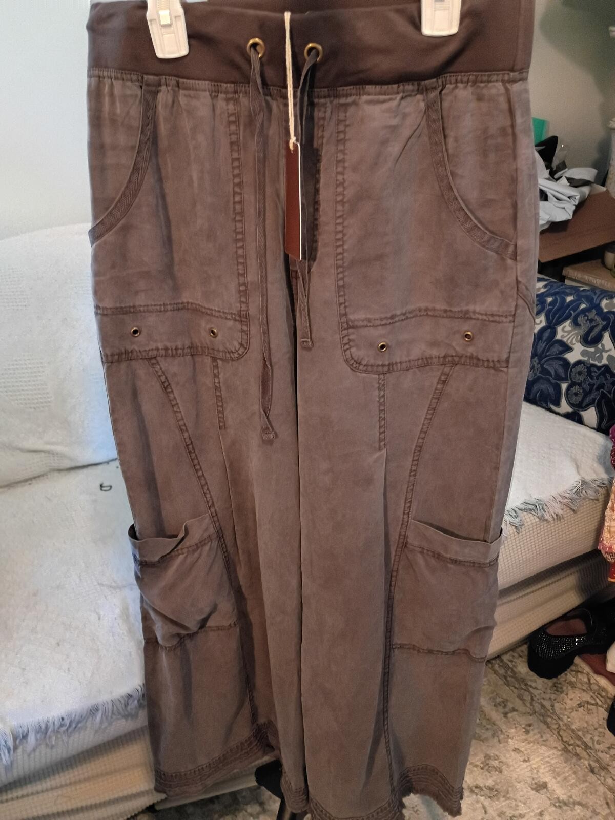 XCVI Brown Cargo Utility Pants with Drawstring Waist