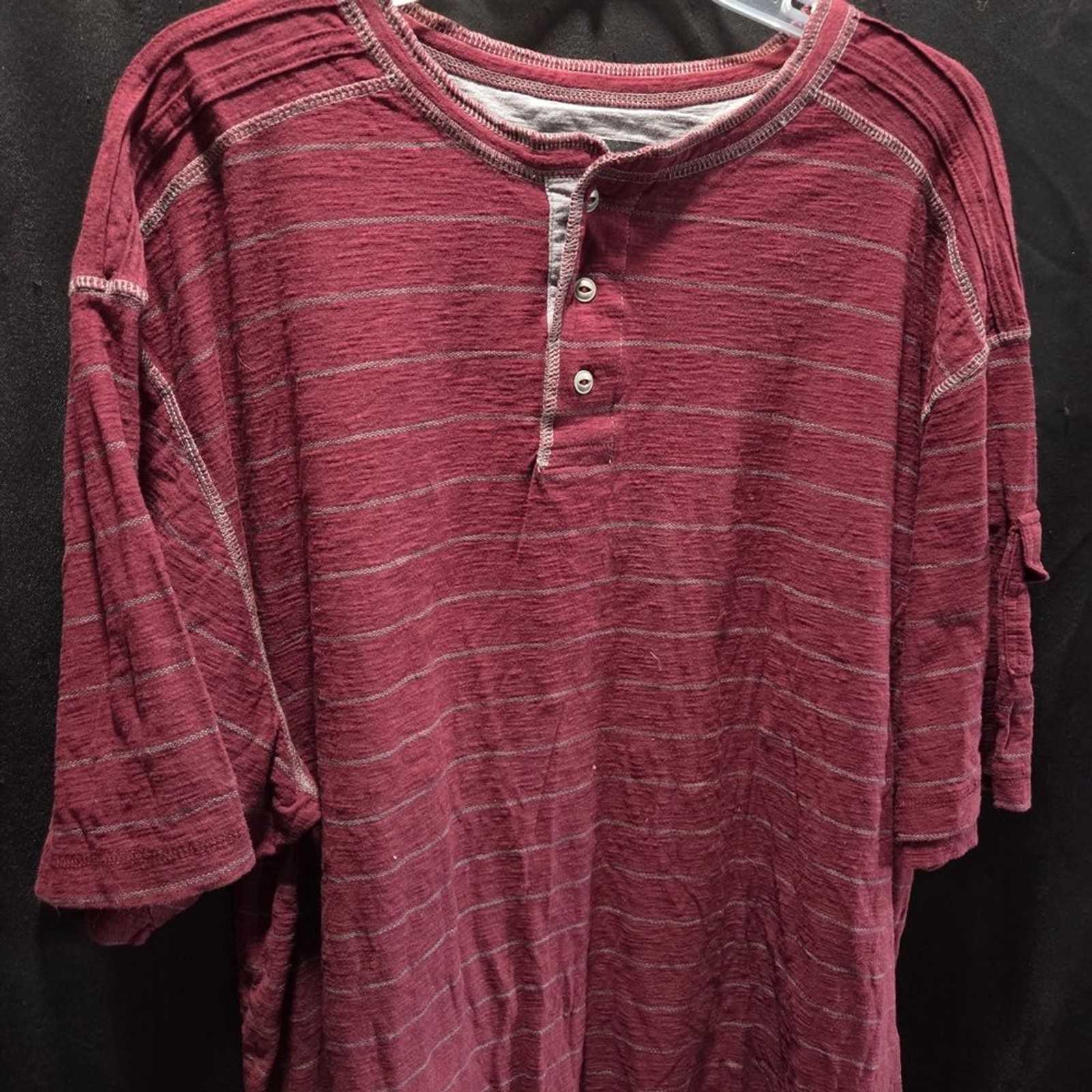 Modern Culture Striped Henley Shirt Maroon Short Sleeve Casual Top Men’s 5XL