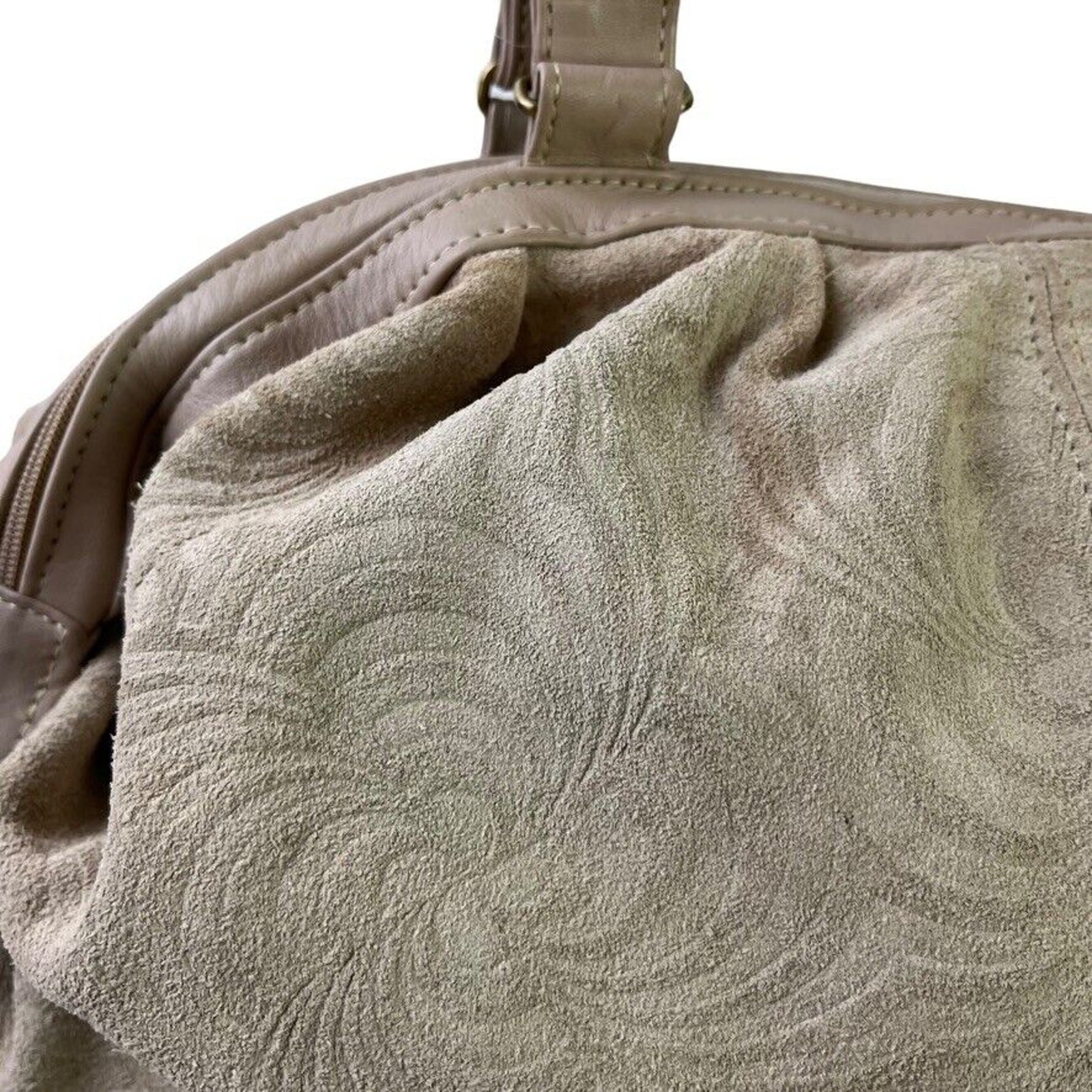 Stone Mountain Suede Embossed Swirl Print Large Double Handle Handbag Purse Bag