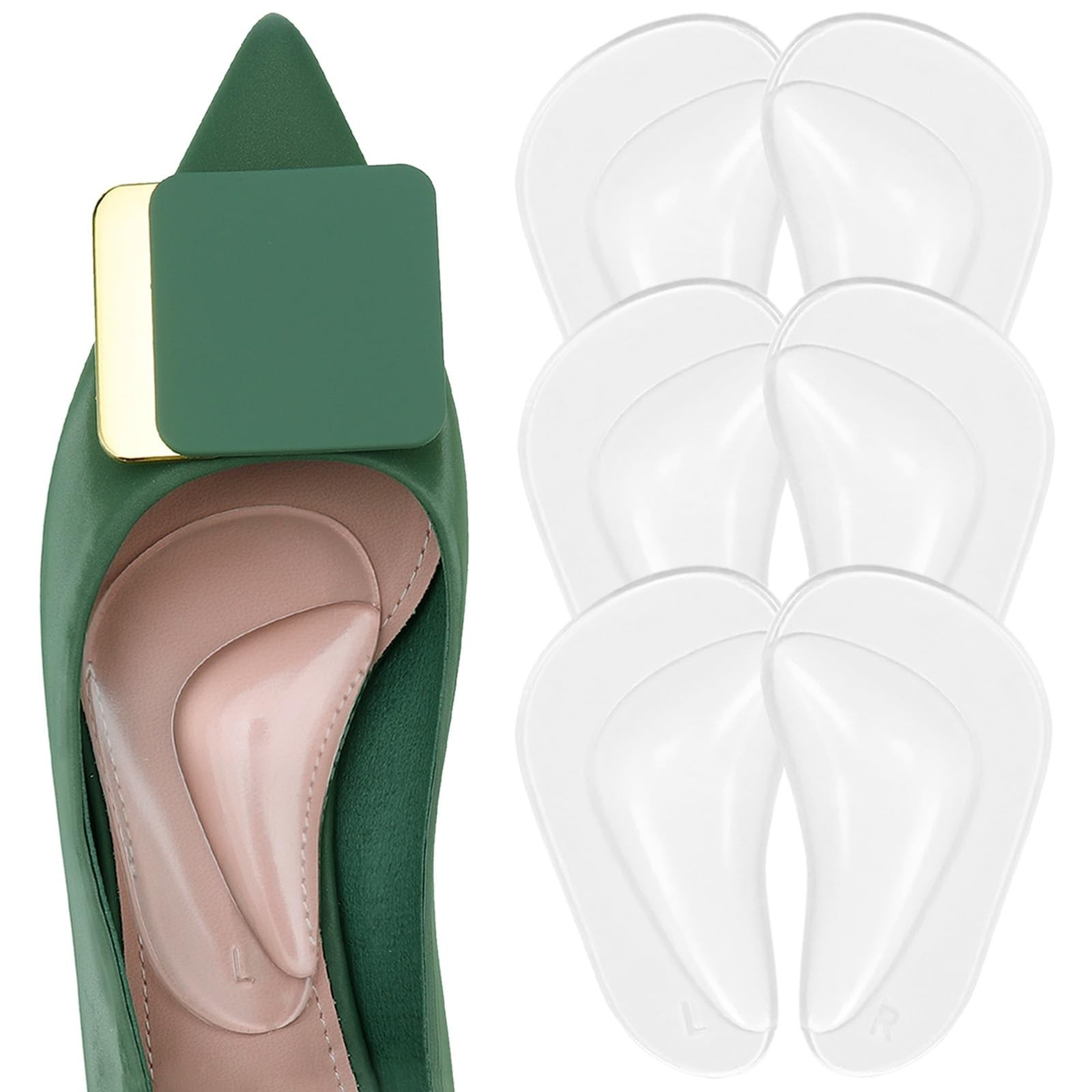 Gel Arch Support, 3 Pairs Shoe Insoles for Flat Feet, Reusable Arch Inserts f