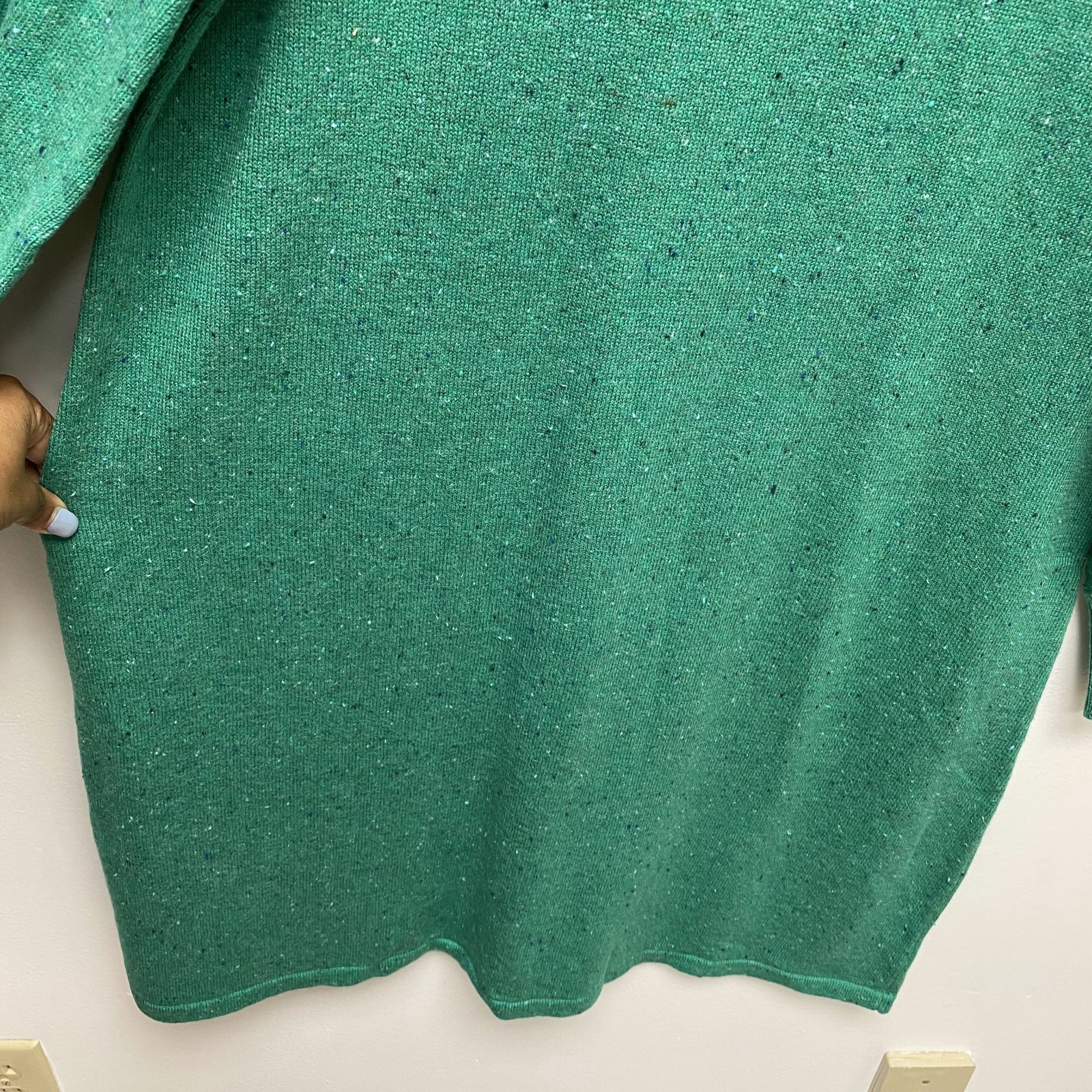 Talbots Mockneck Sweater Dress Green Blue Confetti Shaker Stitch Button Shift XL