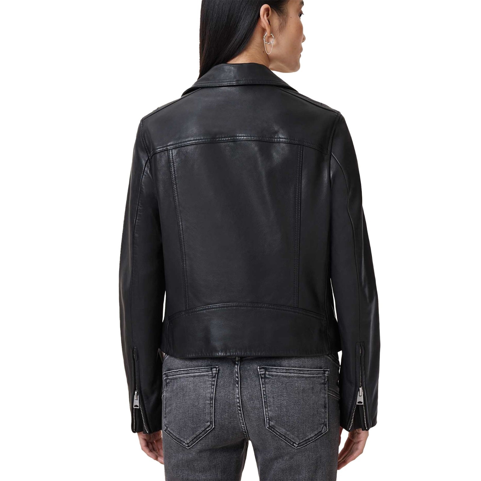 Women Real Leather Jacket Black Biker Moto Asymmetric Zip Up Motorcycle Coat